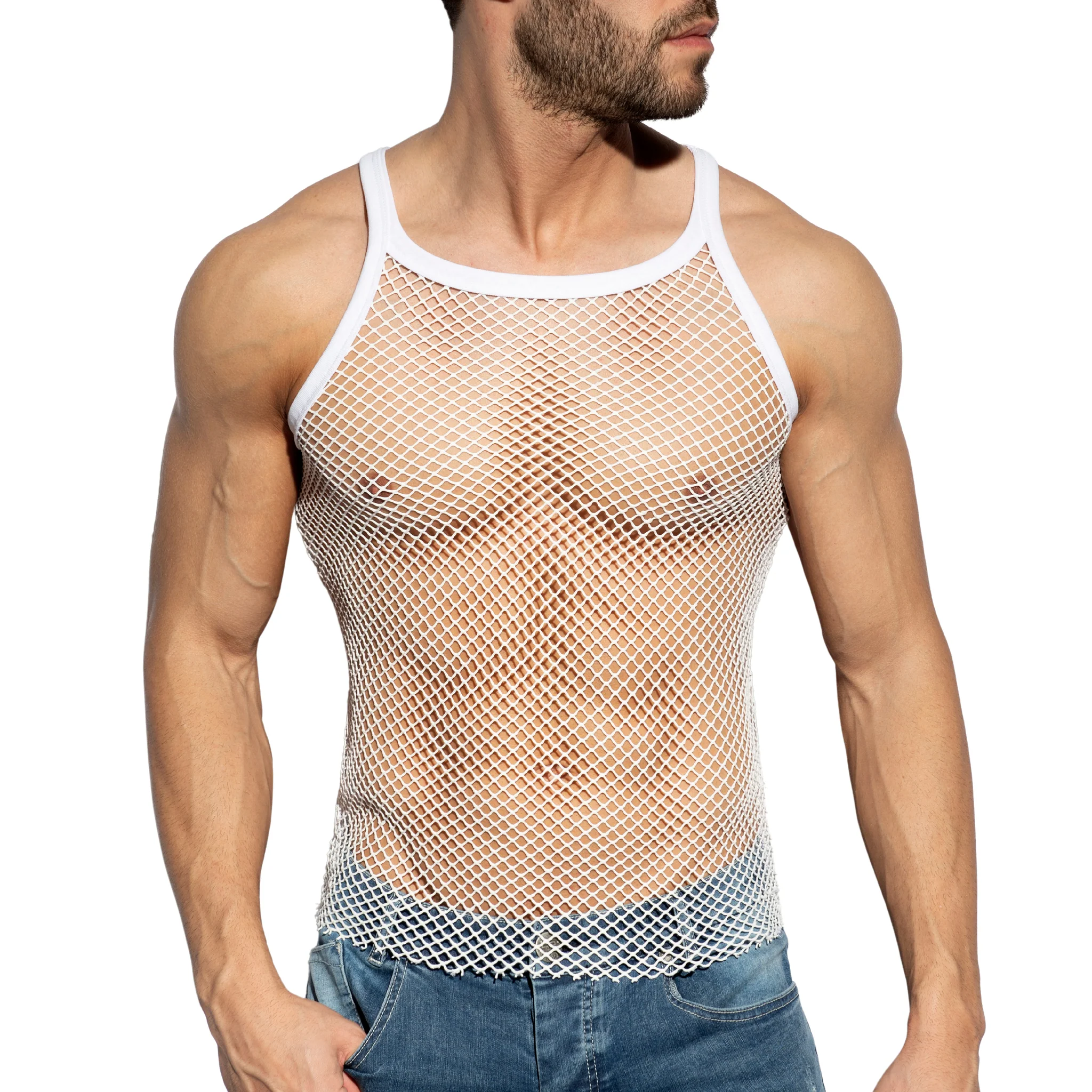 ES Collection Beachy Net Strap Tank Top White TS336 - Image 2