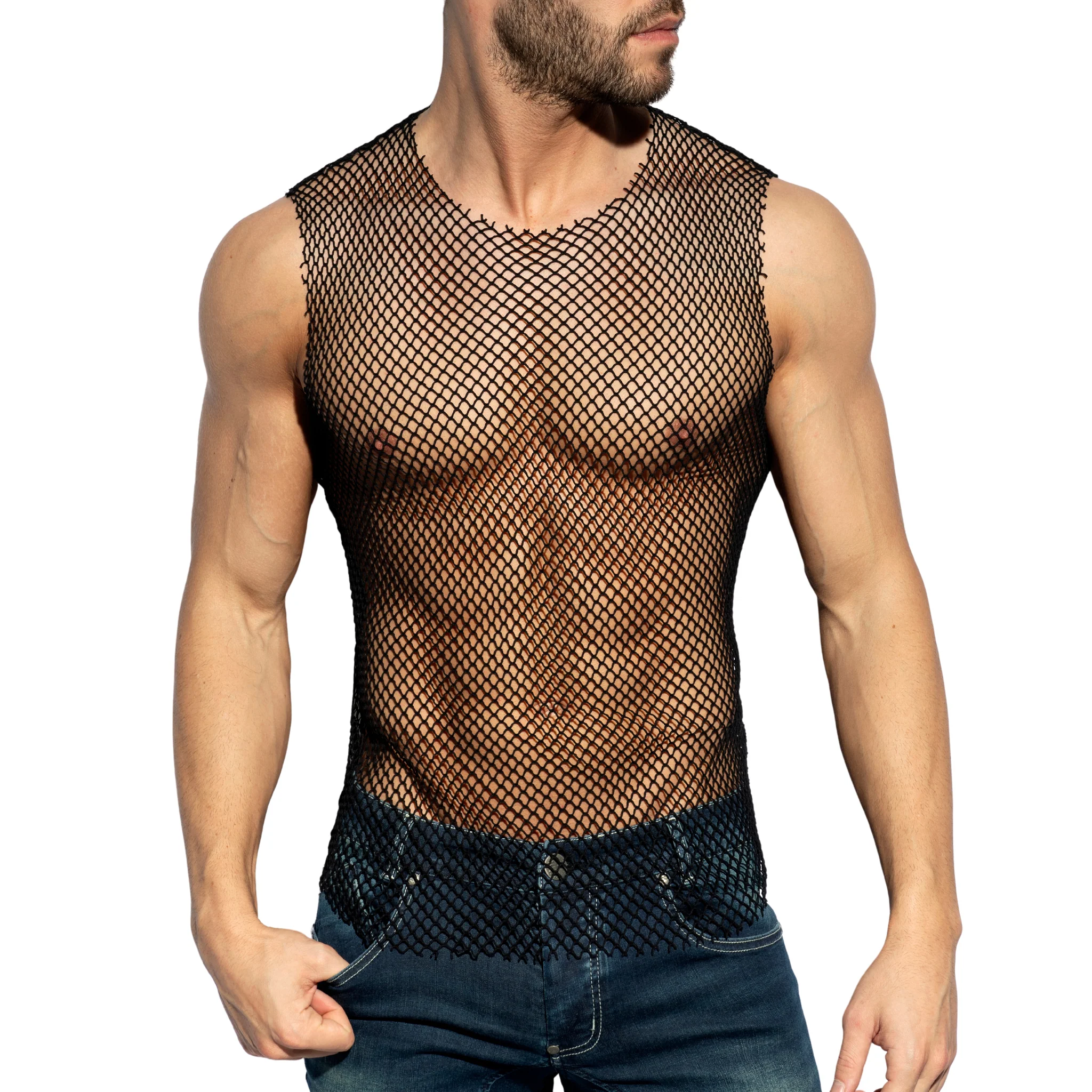 ES Collection Beachy Net Tank Top Black TS334 - Image 2