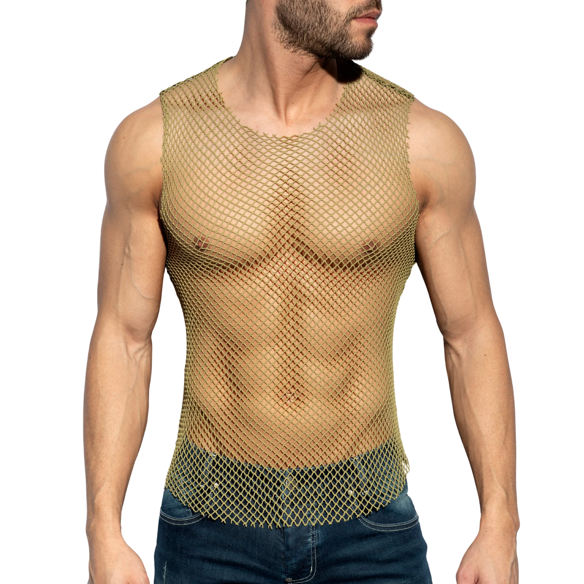 ES Collection Beachy Net Tank Top Khaki TS334 - Image 2
