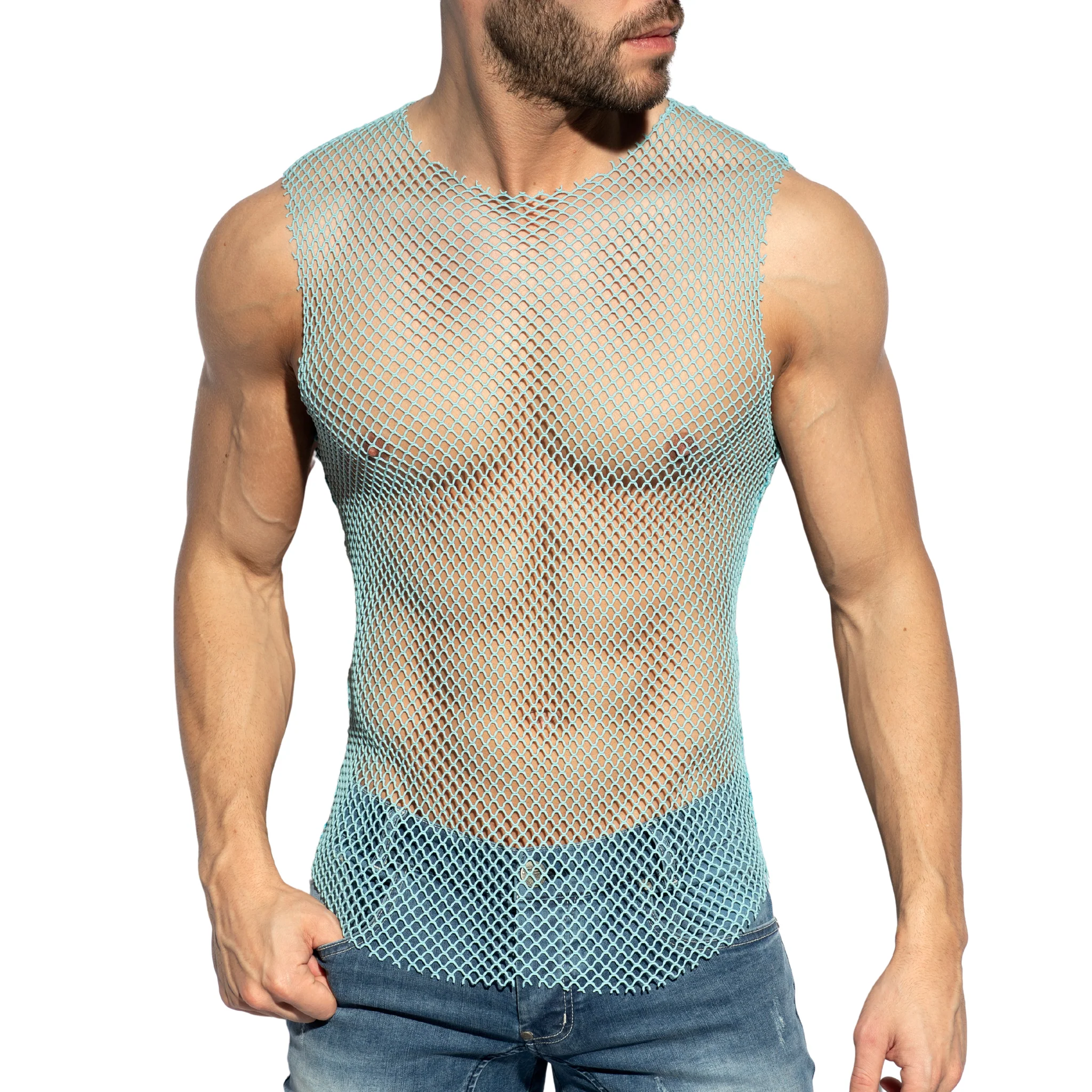 ES Collection Beachy Net Tank Top Sky Blue TS334 - Image 2