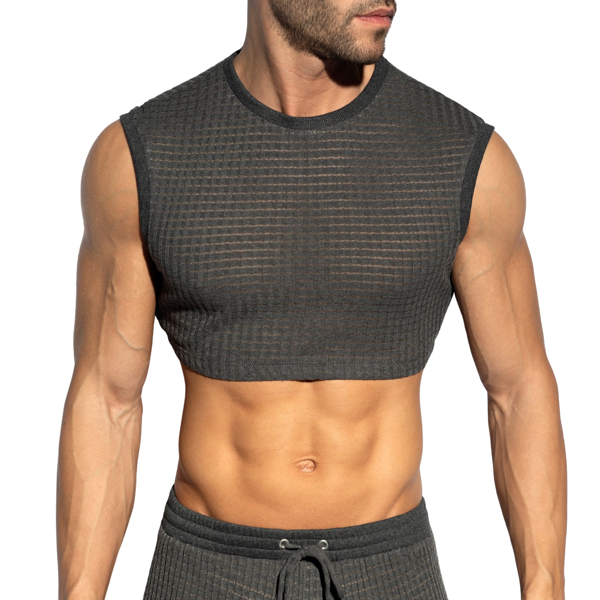 ES Collection Checkmate Midriff Crop Top Charcoal TS342 - Image 2