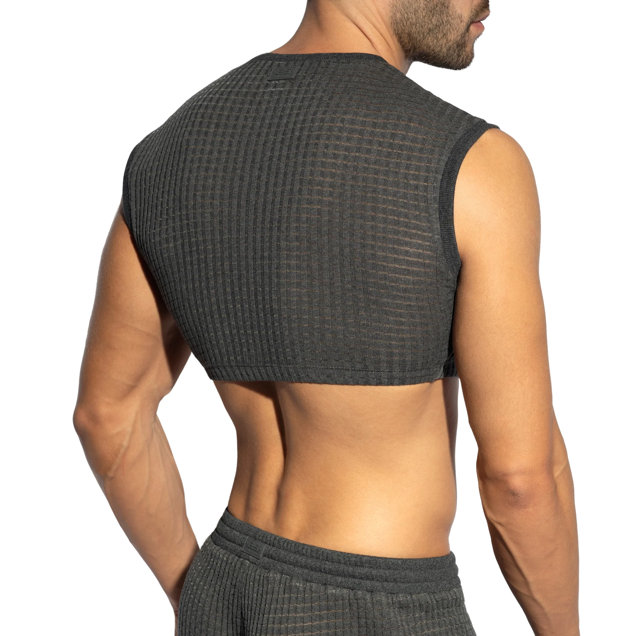 ES Collection Checkmate Midriff Crop Top Charcoal TS342 - Image 3