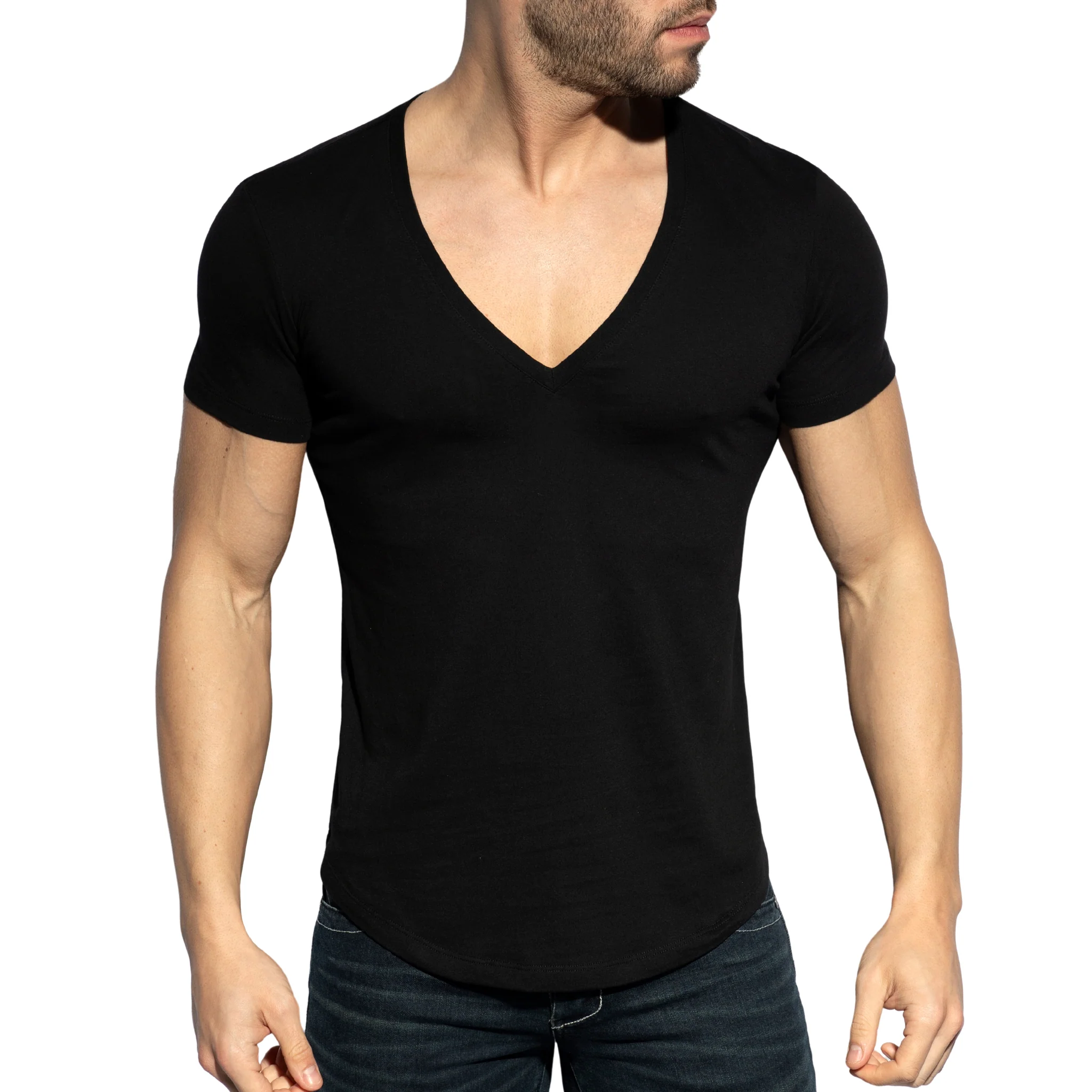ES Collection Deep V-Neck T-Shirt Black TS333 - Image 2