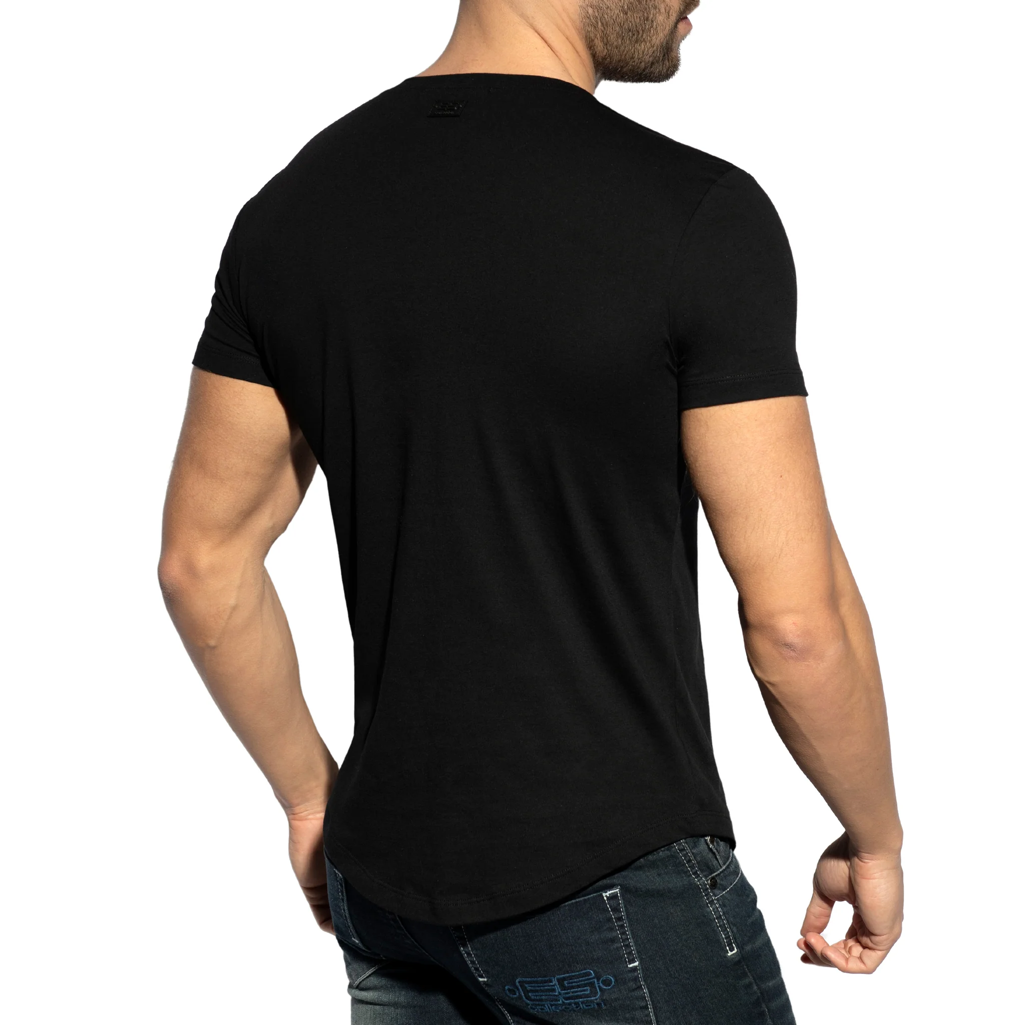 ES Collection Deep V-Neck T-Shirt Black TS333 - Image 3