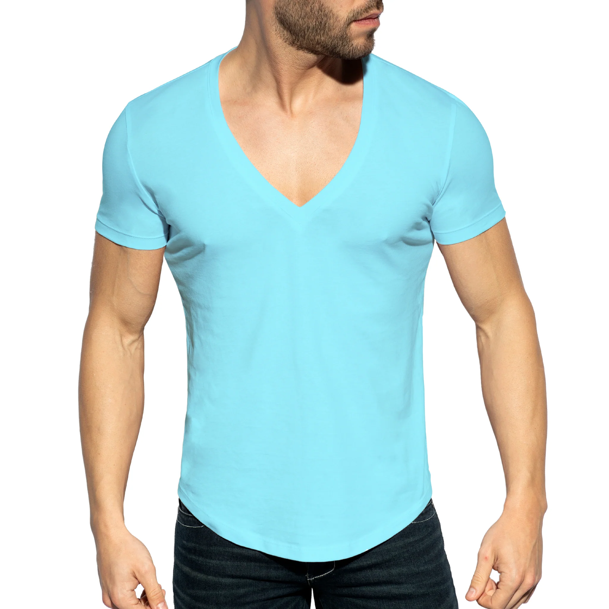 ES Collection Deep V-Neck T-Shirt Sky Blue TS333 - Image 2