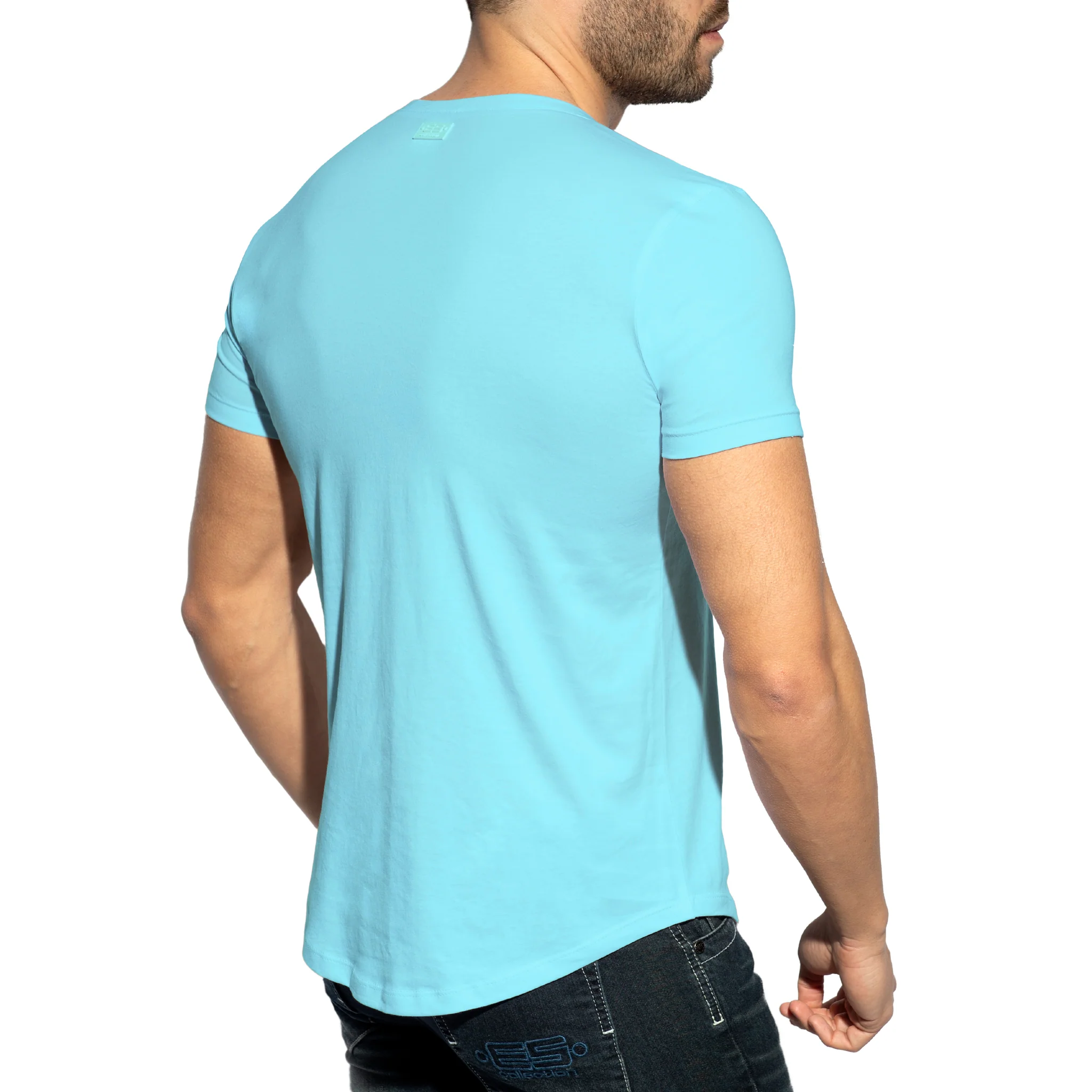 ES Collection Deep V-Neck T-Shirt Sky Blue TS333 - Image 3