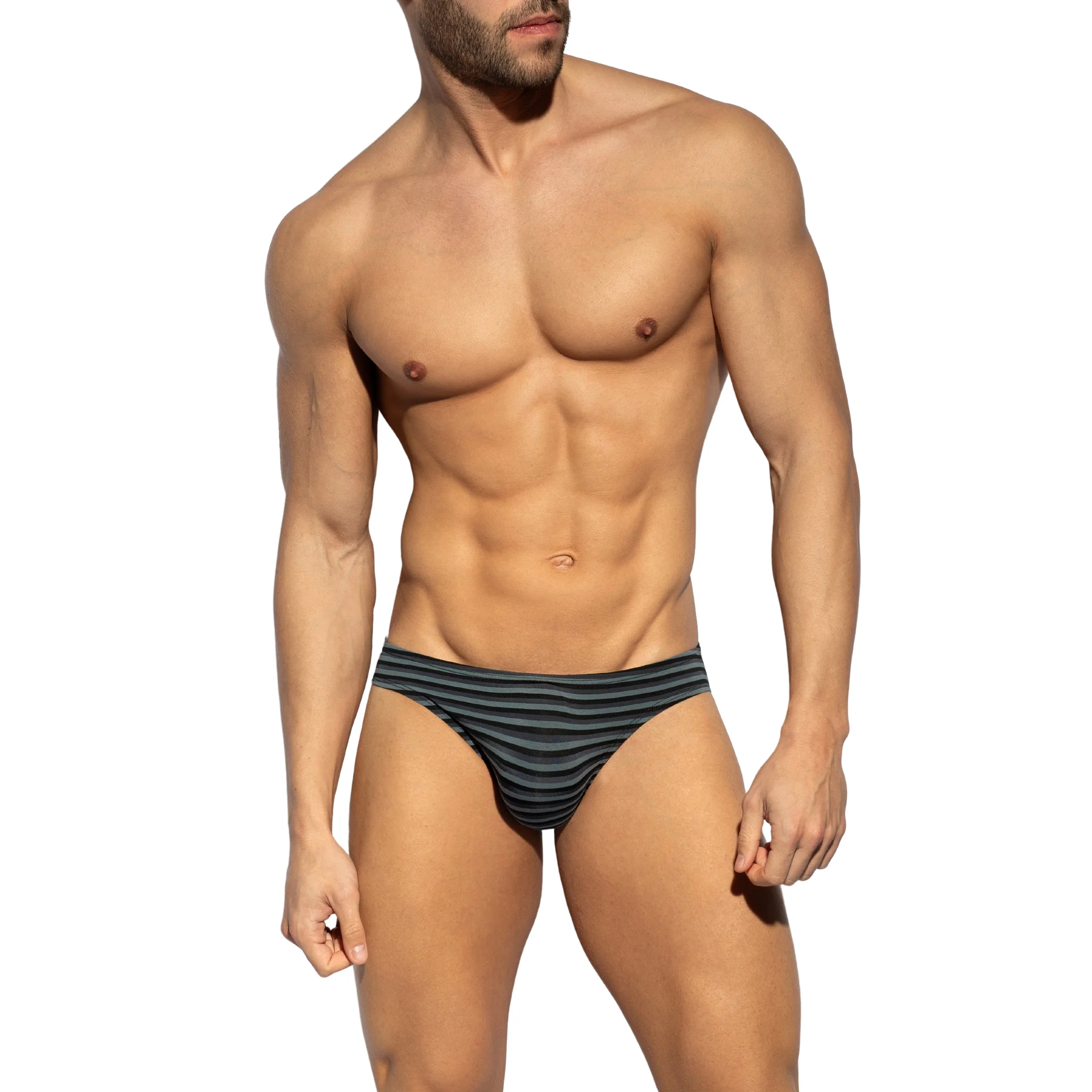 ES Collection Grey Stripes Bikini Brief Black UN613 - Image 2