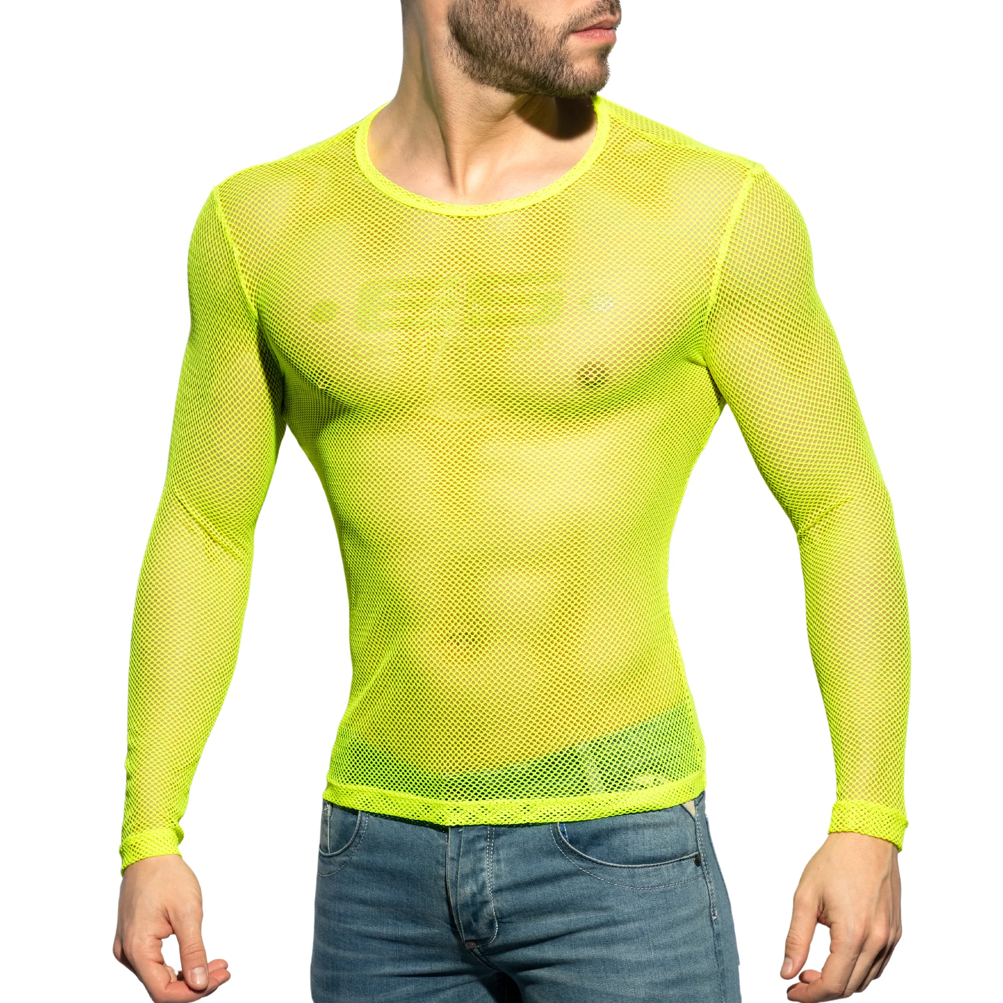ES Collection Mesh-Long Sleeves T-Shirt Neon Yellow TS304 - Image 2