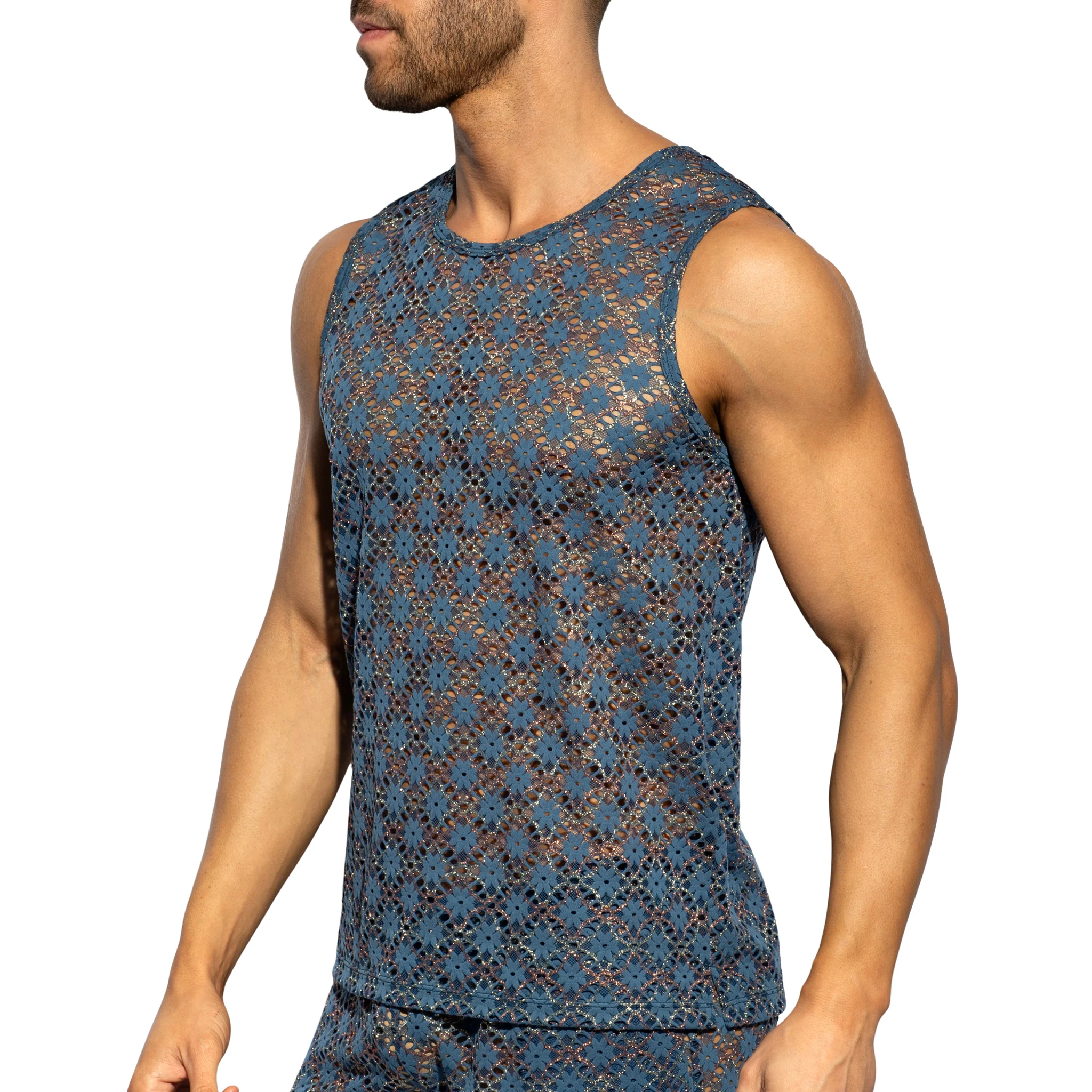 ES Collection Metallic Bloom Tank Top Cobalt TS361
