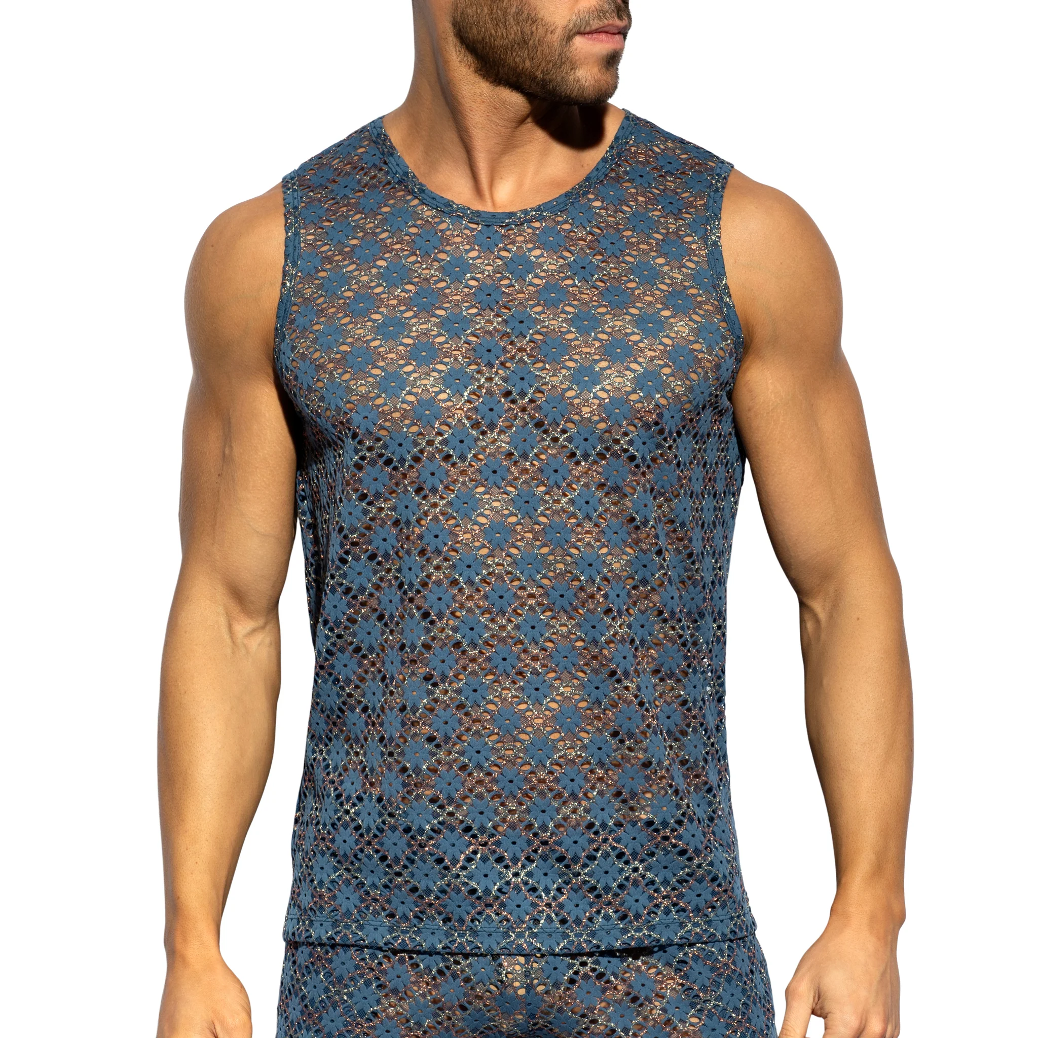 ES Collection Metallic Bloom Tank Top Cobalt TS361 - Image 2