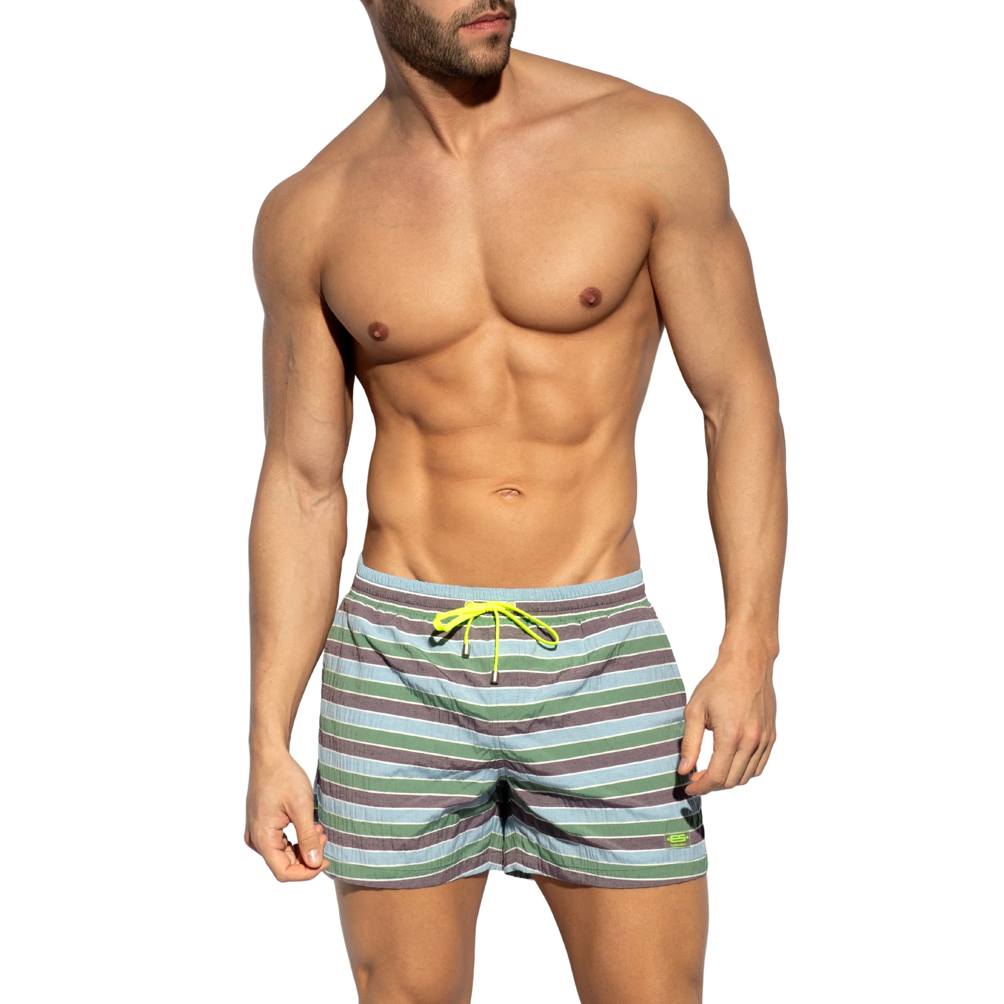 ES Collection Multi Stripes Swim Shorts Khaki 2505 - Image 2