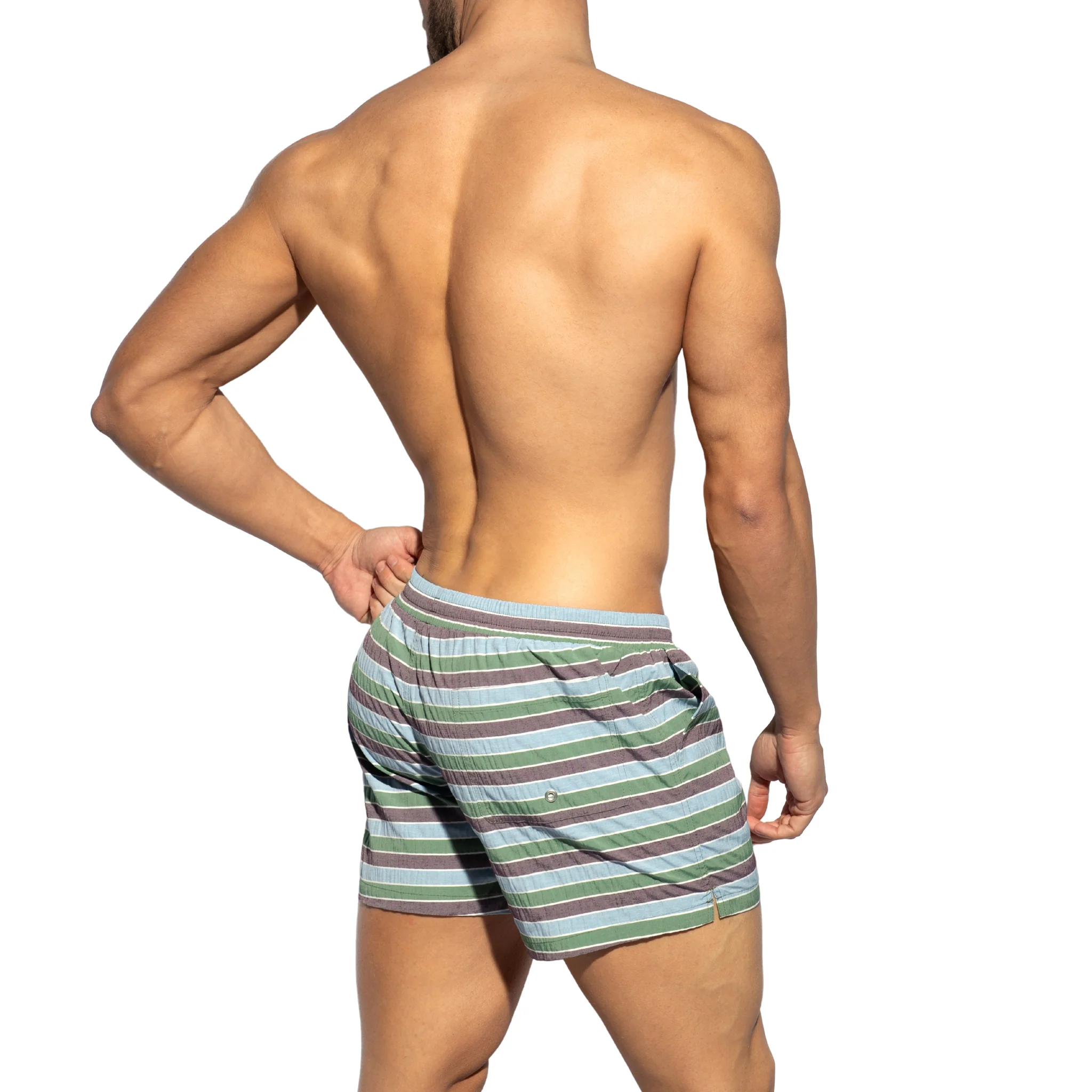 ES Collection Multi Stripes Swim Shorts Khaki 2505 - Image 3