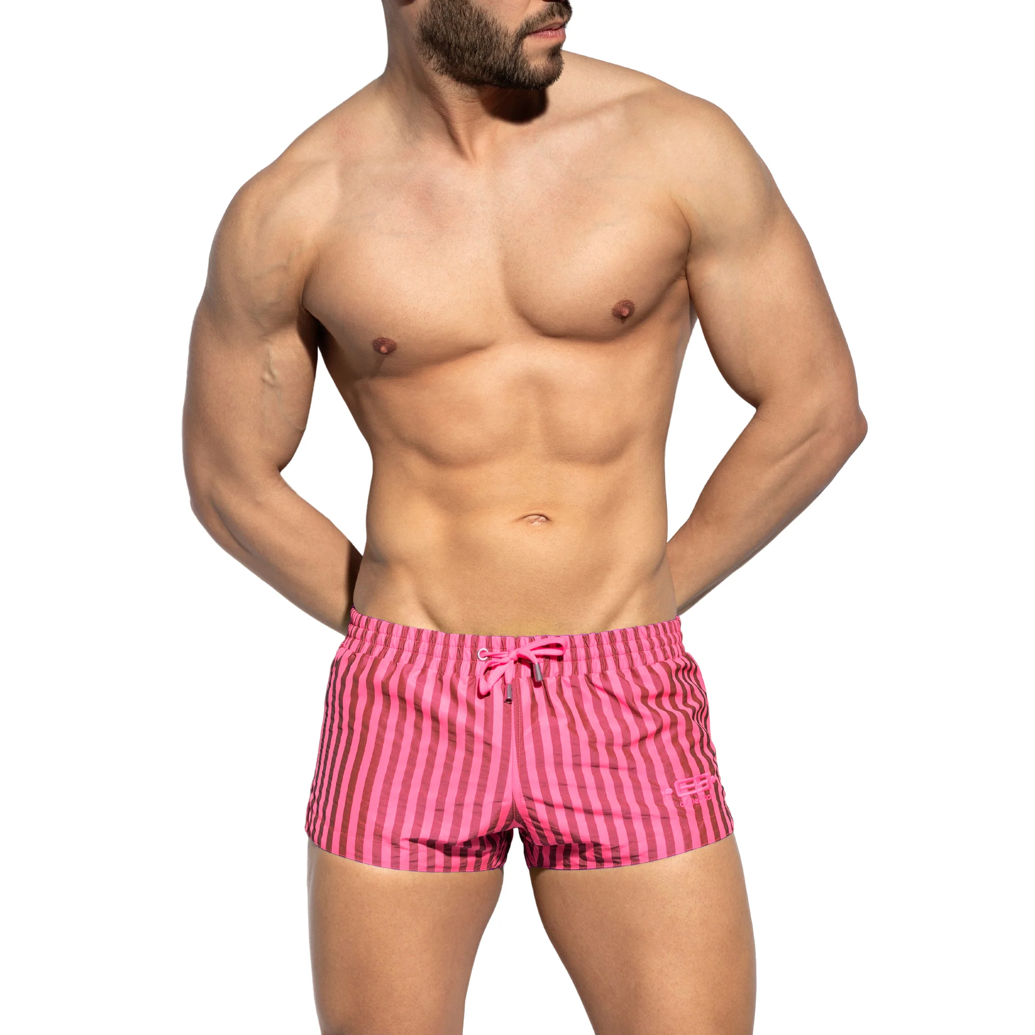 ES Collection Neon Stripes Swim Shorts Neon Pink 2308 - Image 2