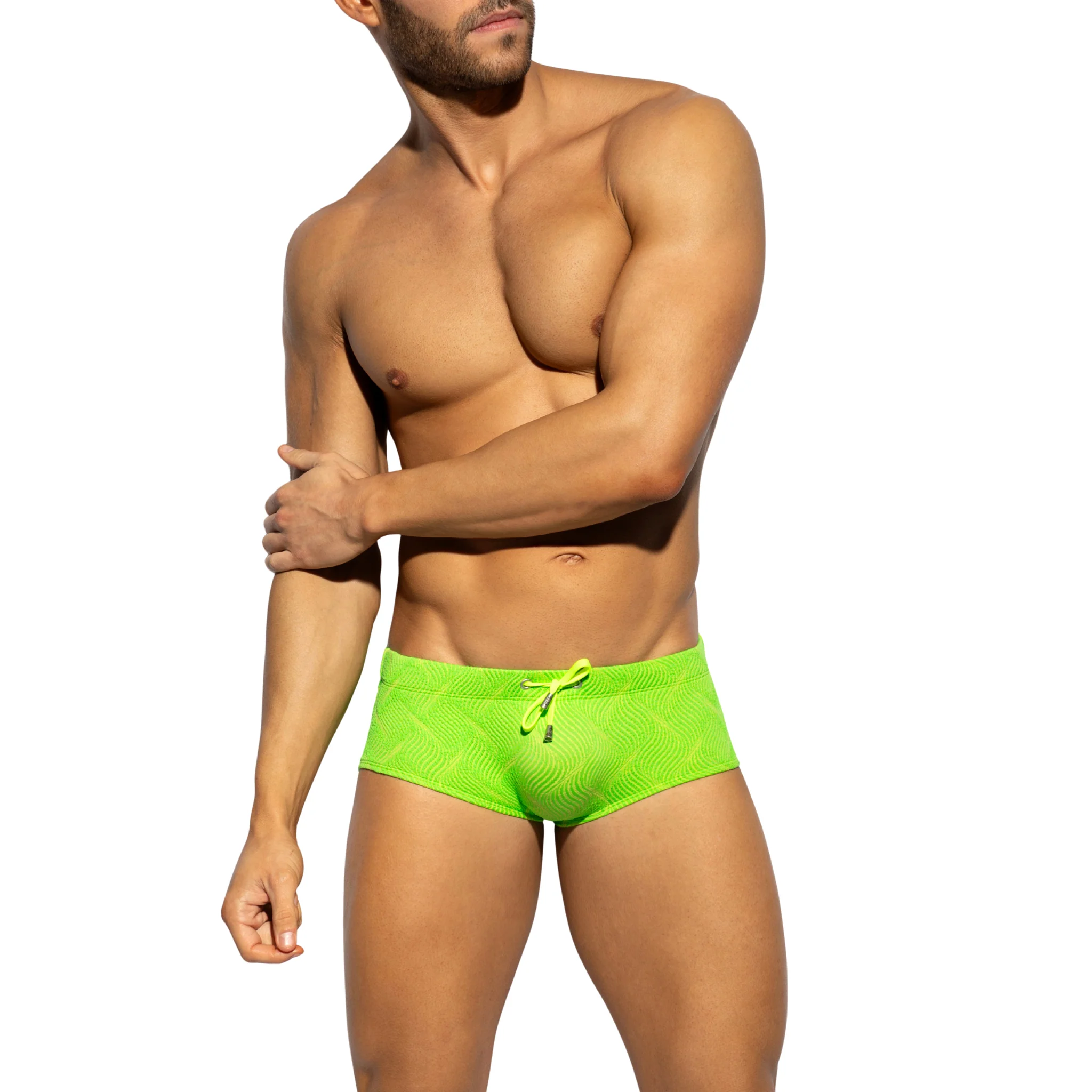 ES Collection Neon Wrinkled Swim Brief Neon Green 2610 - Image 2