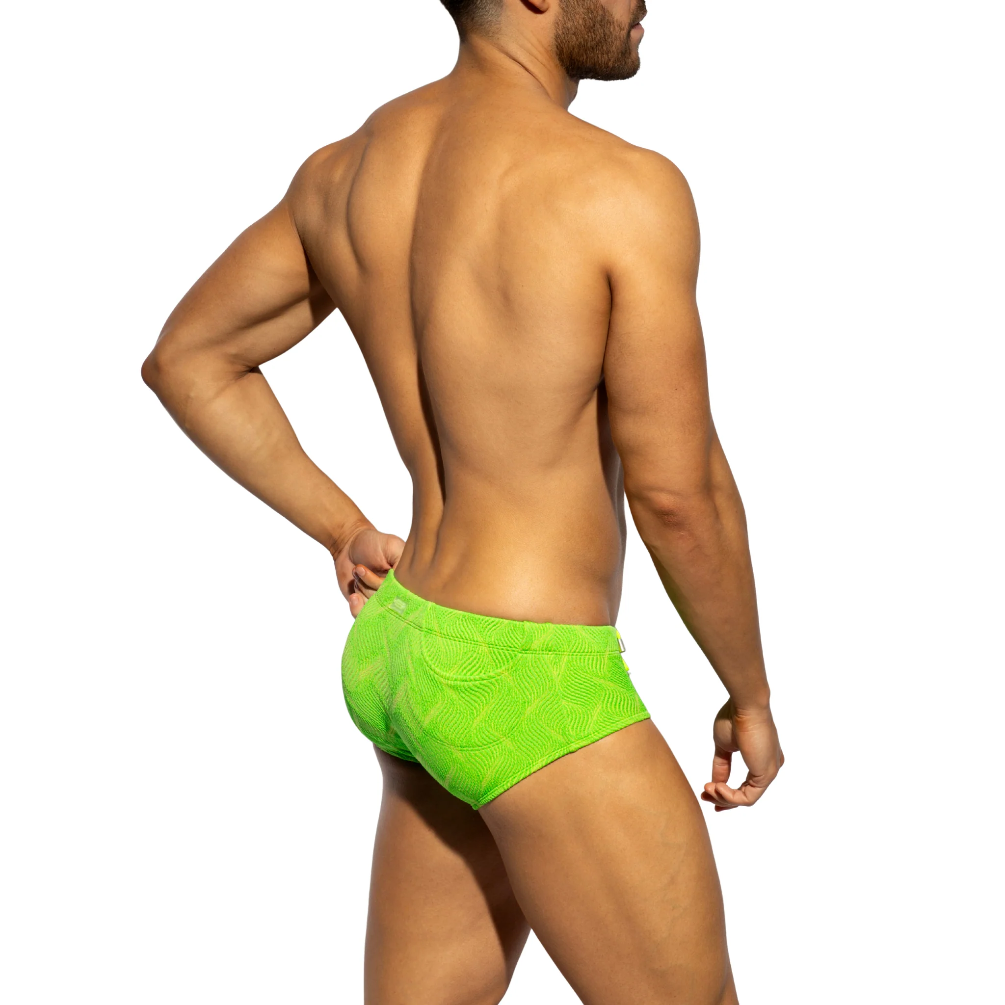 ES Collection Neon Wrinkled Swim Brief Neon Green 2610 - Image 3