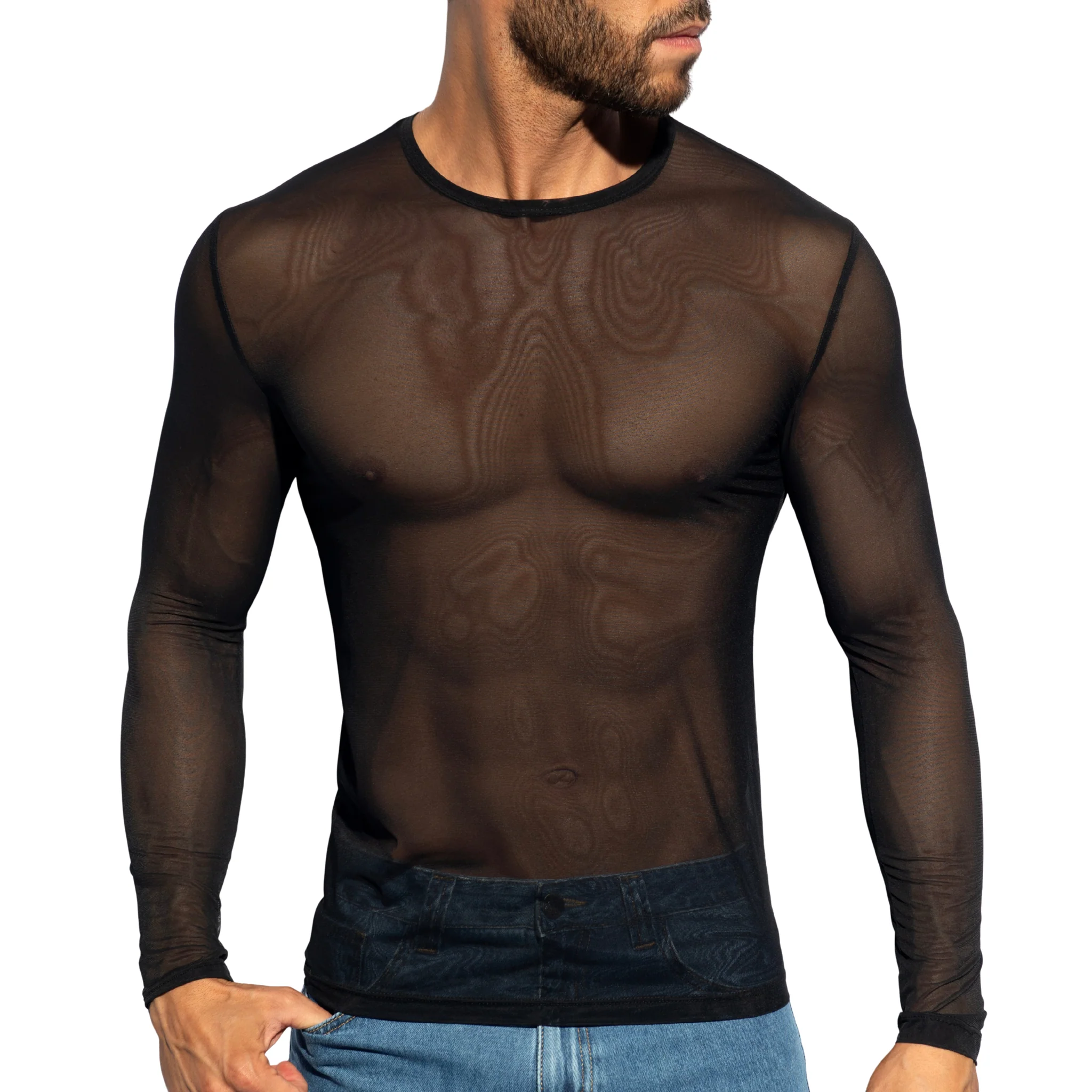 ES Collection Net Long Sleeves T-Shirt Black TS360 - Image 2