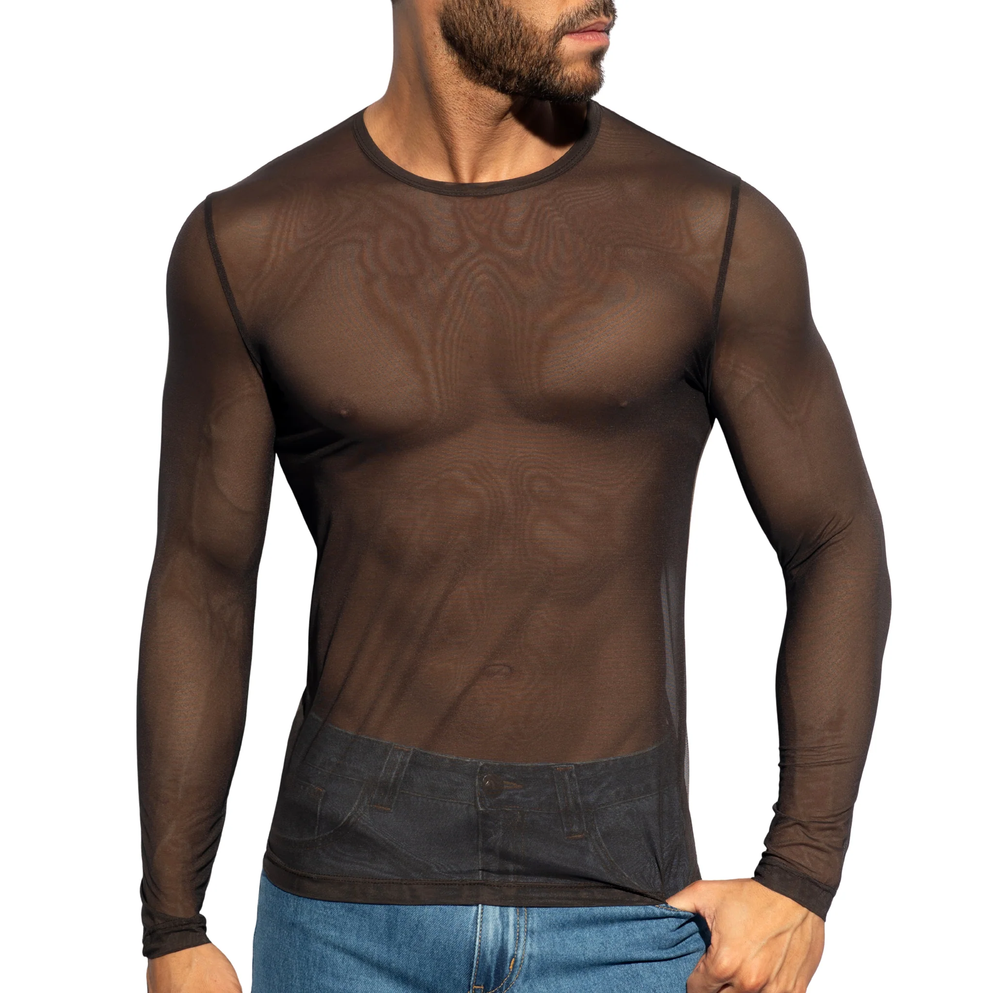 ES Collection Net Long Sleeves T-Shirt Brown TS360 - Image 2