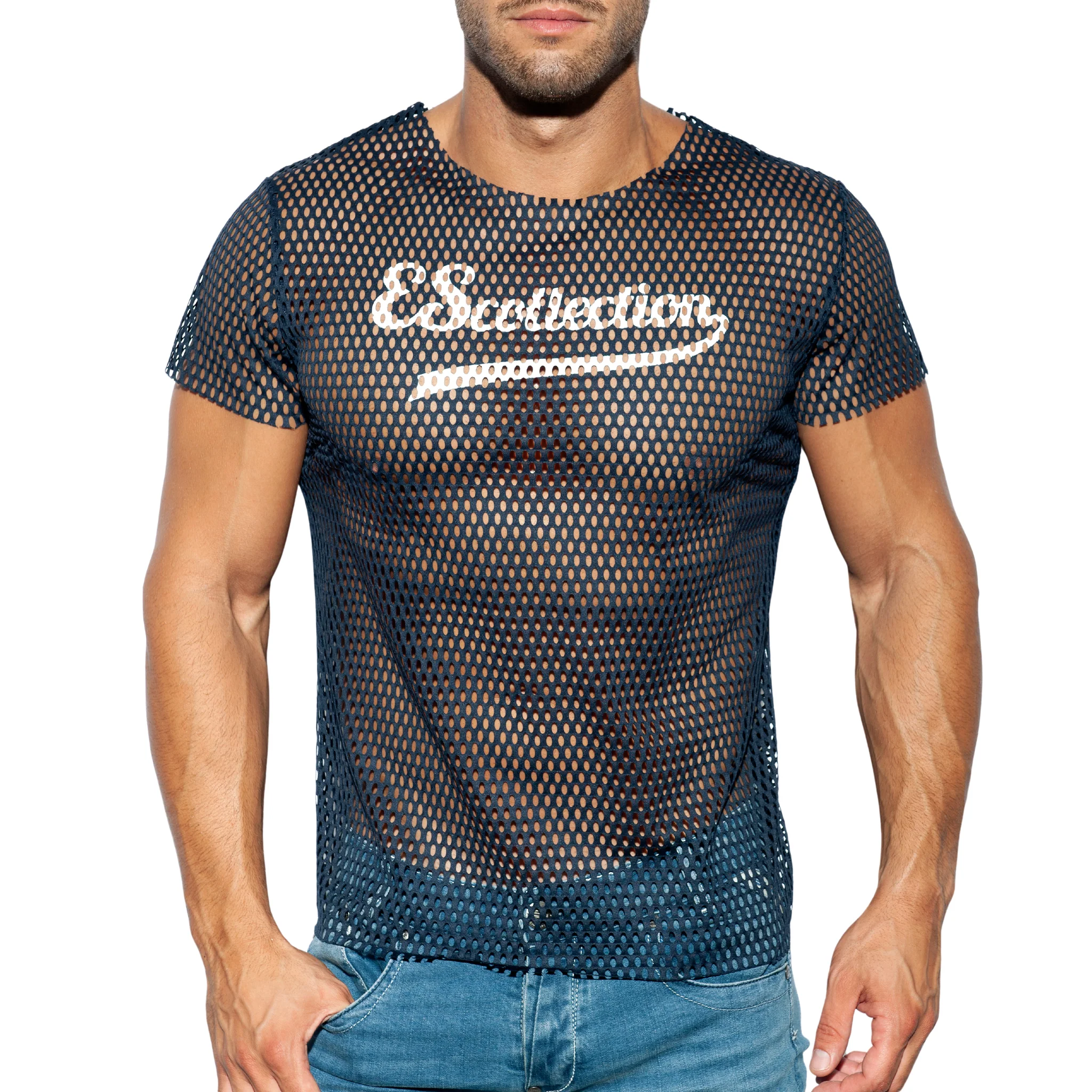 ES Collection Open Mesh T-Shirt Navy TS254 - Image 2