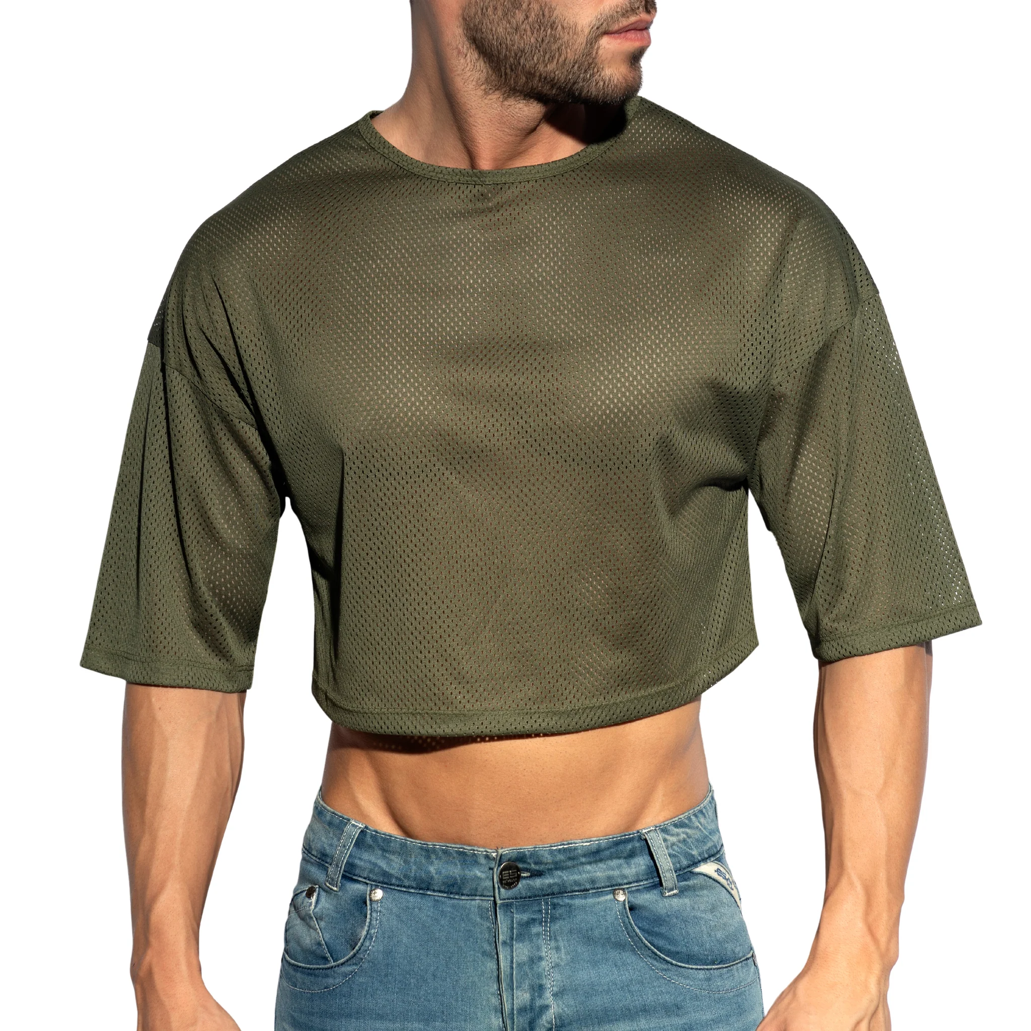 ES Collection Oversize Crop Top Khaki TS311 - Image 2
