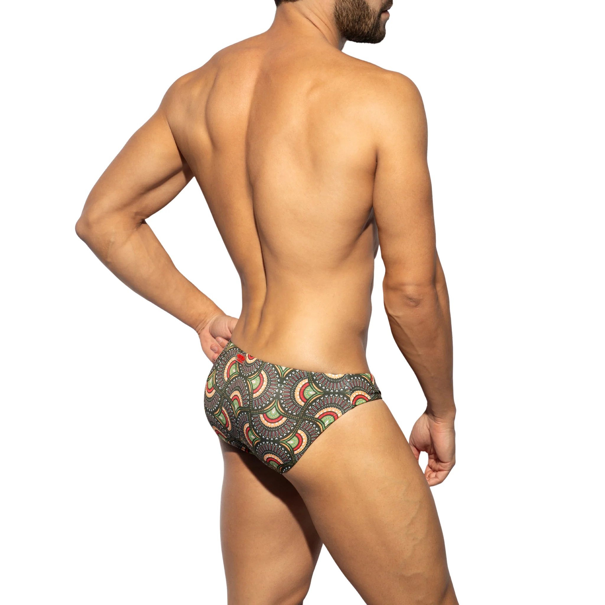 ES Collection Peacock Print Swim Brief Khaki 2604 - Image 3
