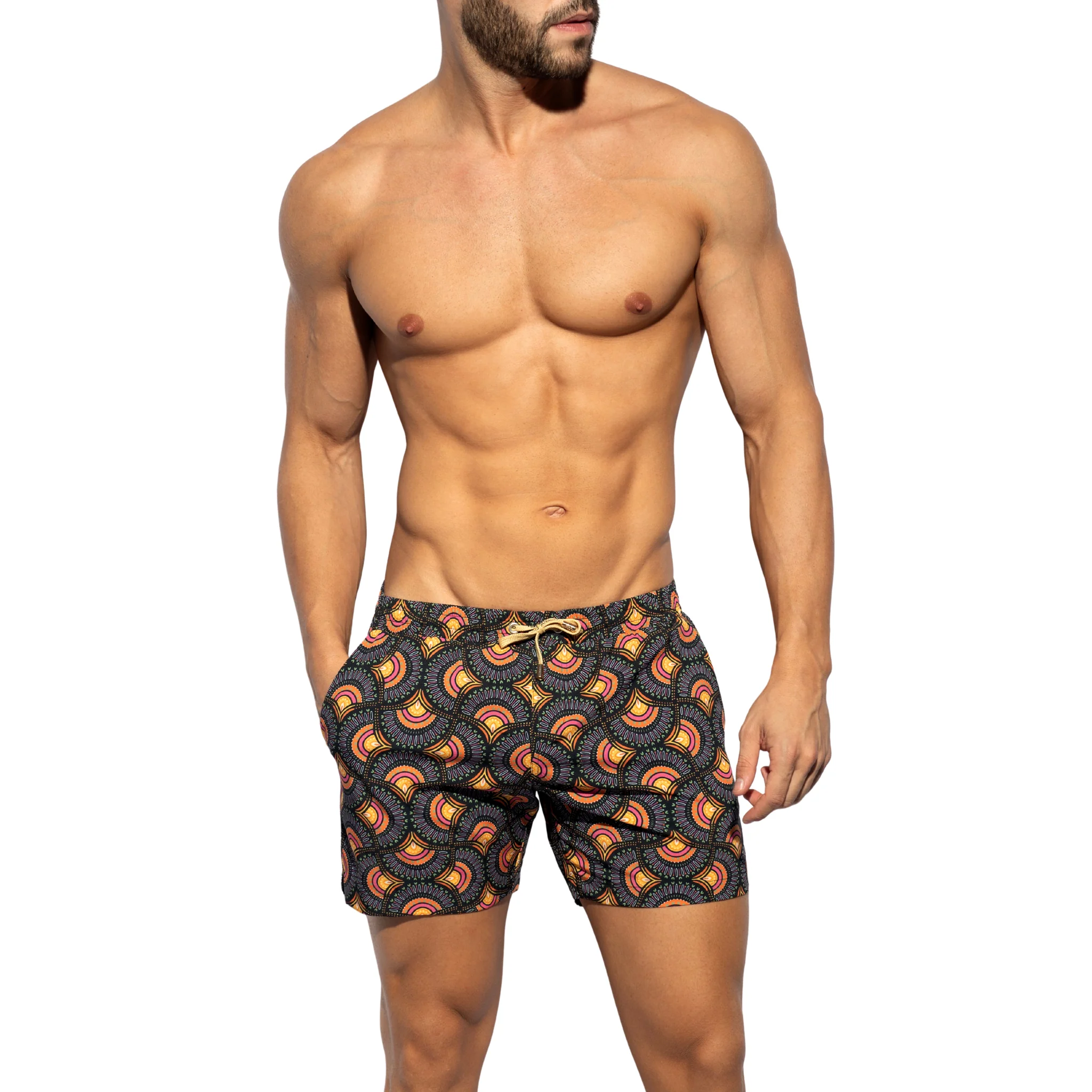 ES Collection Peacock Print Swim Shorts Black 2606 - Image 2