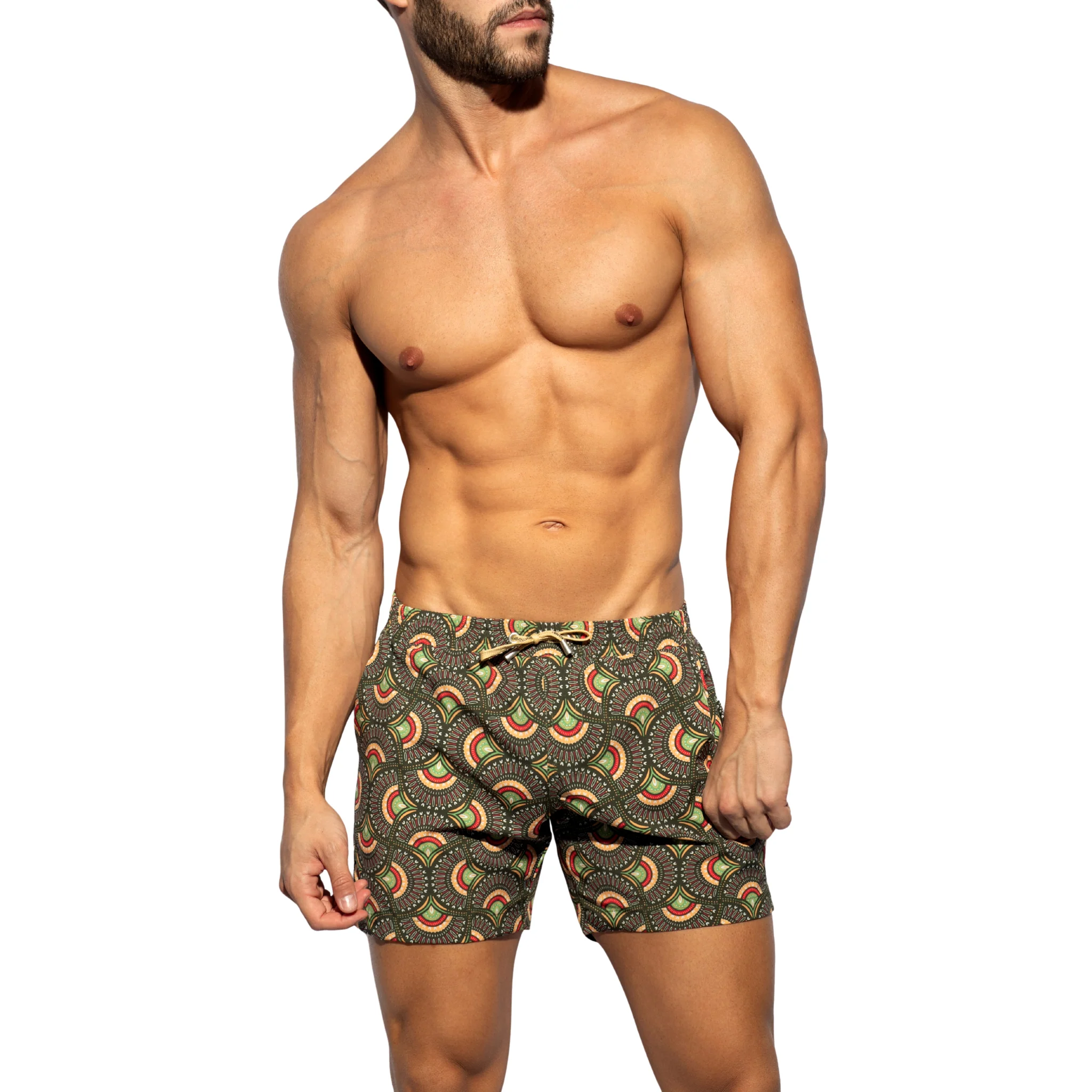 ES Collection Peacock Print Swim Shorts Khaki 2606 - Image 2