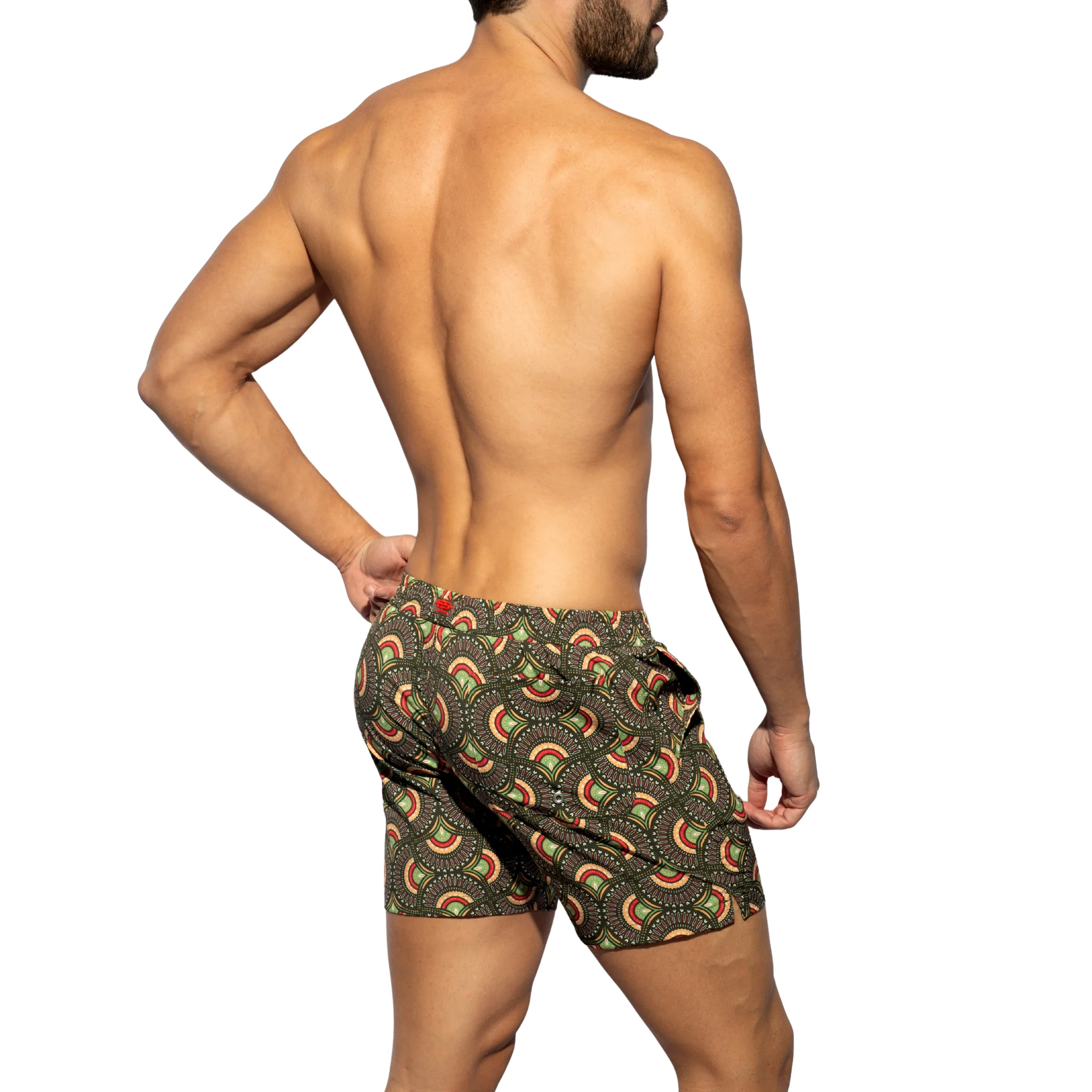 ES Collection Peacock Print Swim Shorts Khaki 2606 - Image 3
