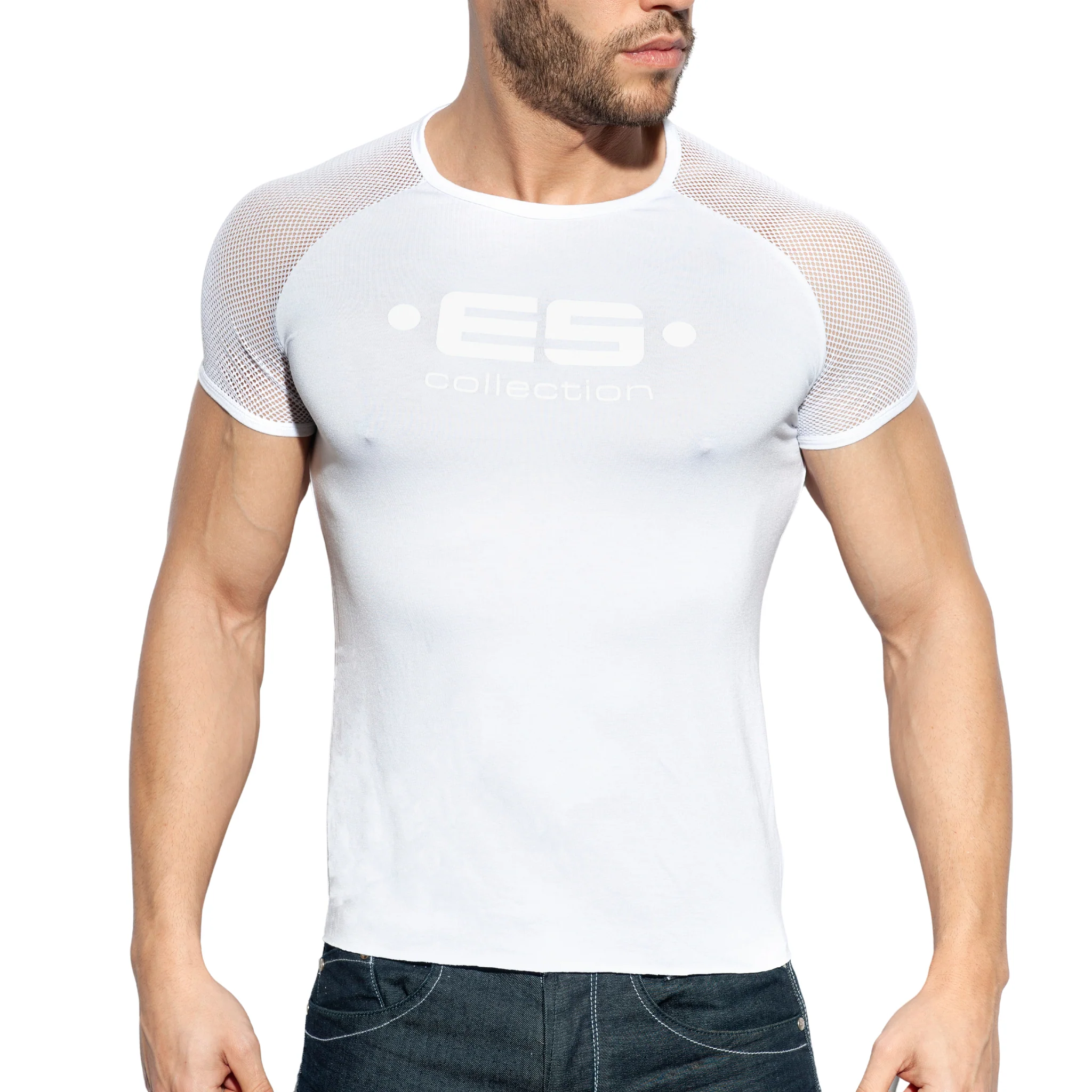 ES Collection Ranglan Mesh T-Shirt White TS264 - Image 2