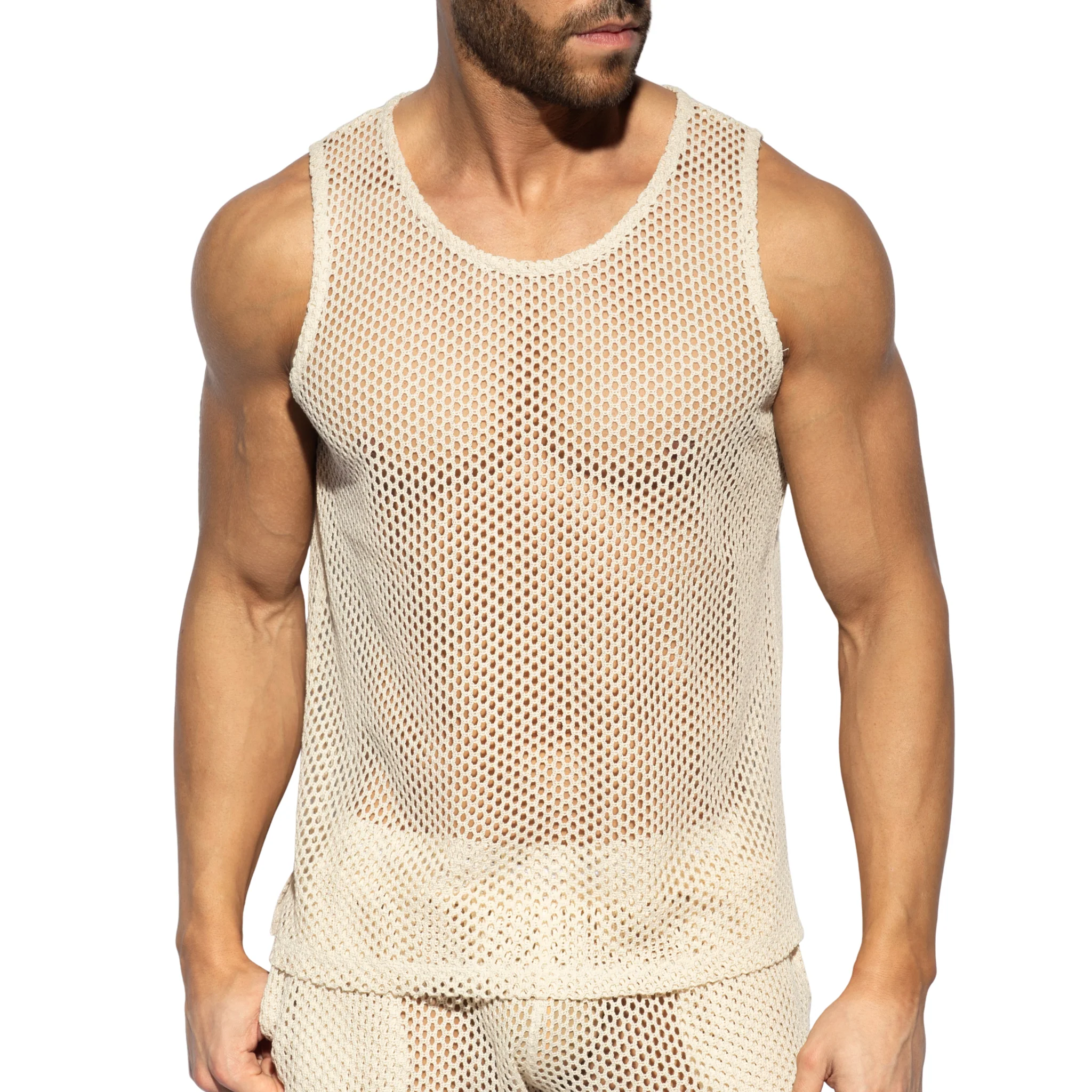 ES Collection Raw Crochet Tank Top Beige TS352 - Image 2