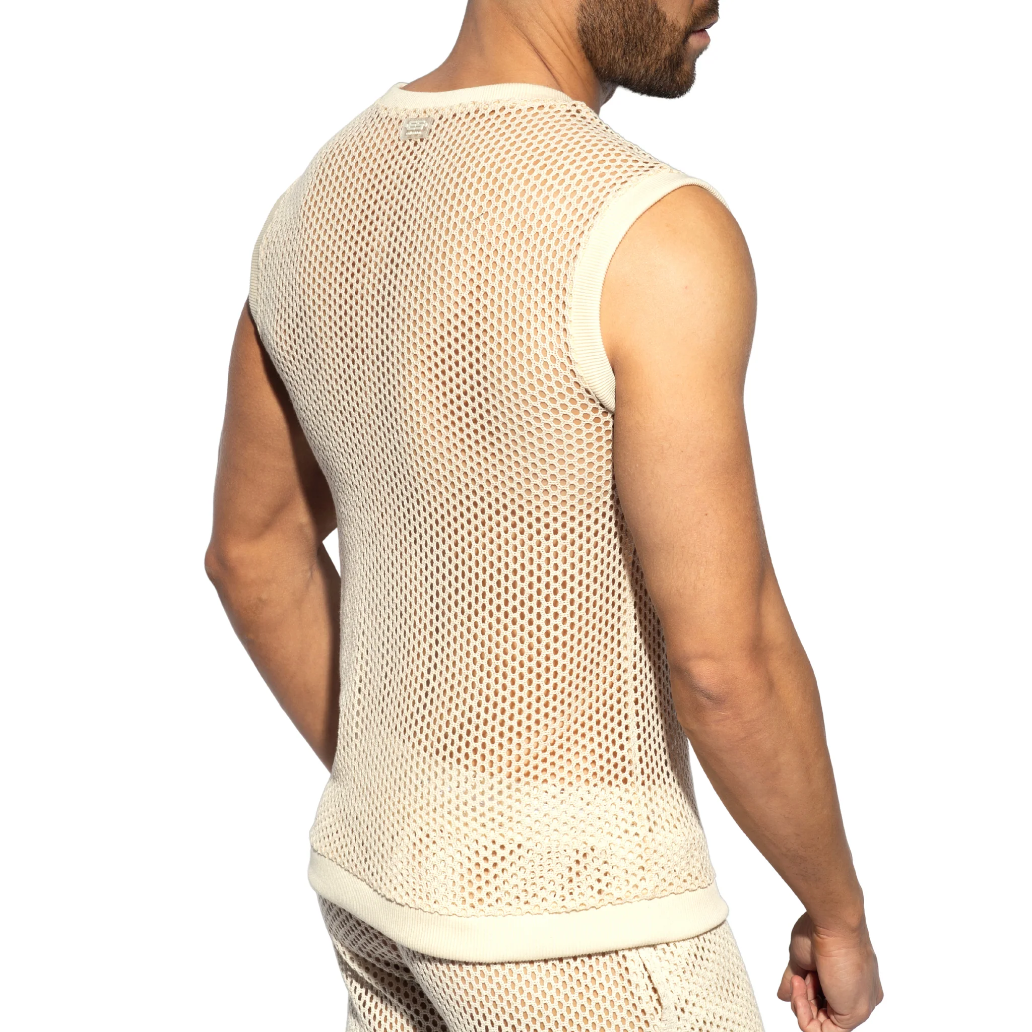 ES Collection Raw Crochet V-Neck Tank Top Beige TS350 - Image 3
