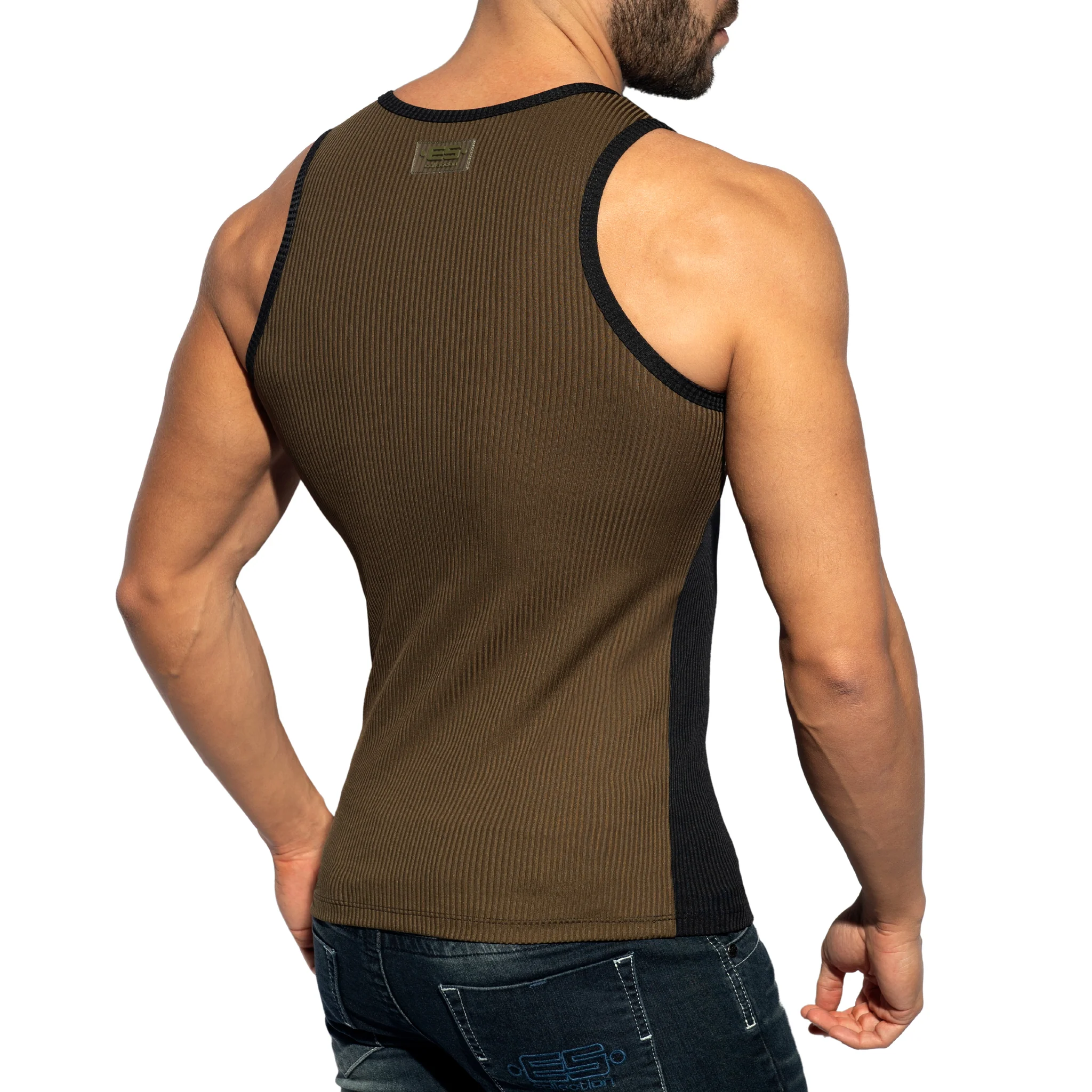 ES Collection Recycled Rib Bicolor Tank Top Black TS323 - Image 3