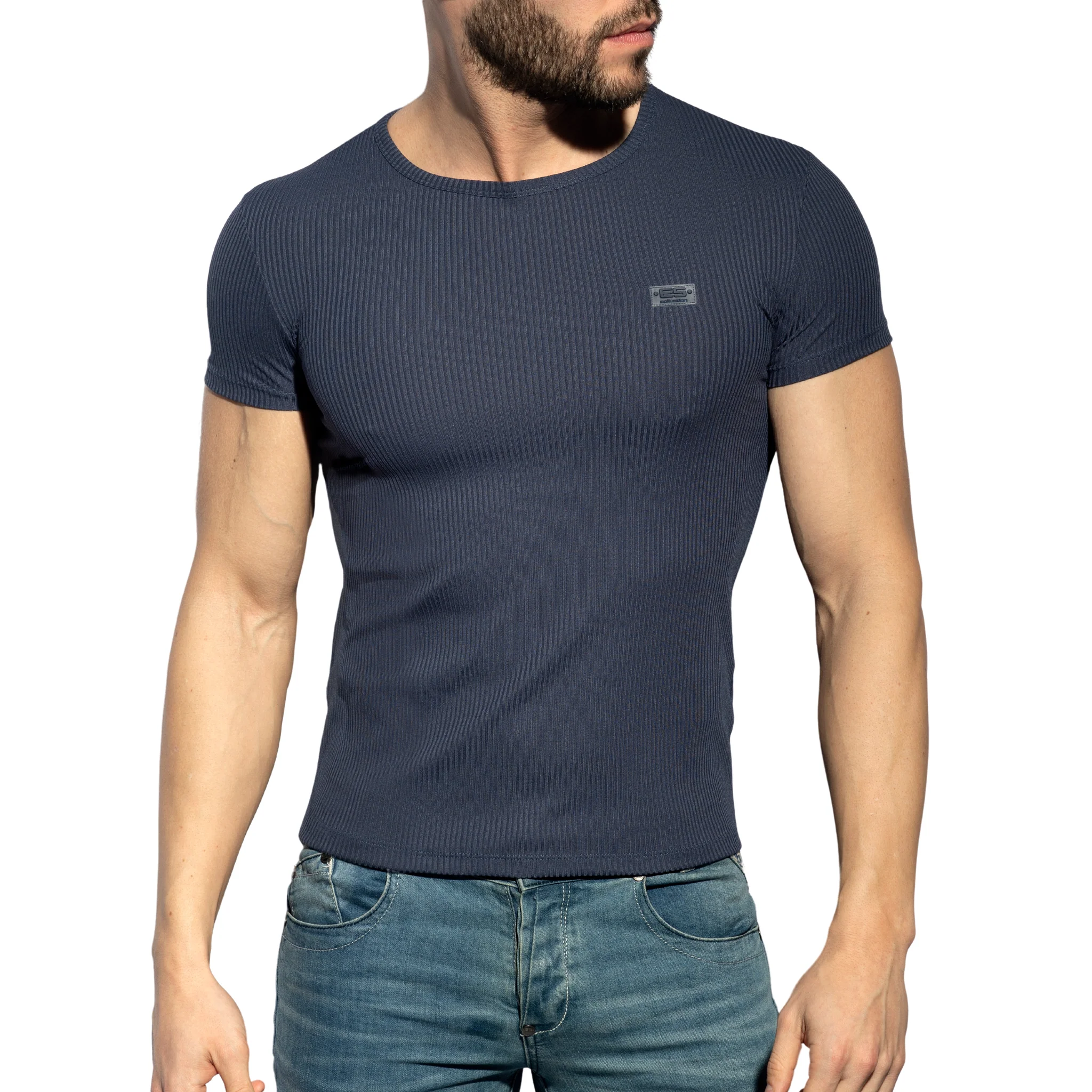 ES Collection Recycled Rib U-Neck T-Shirt Navy TS302 - Image 2