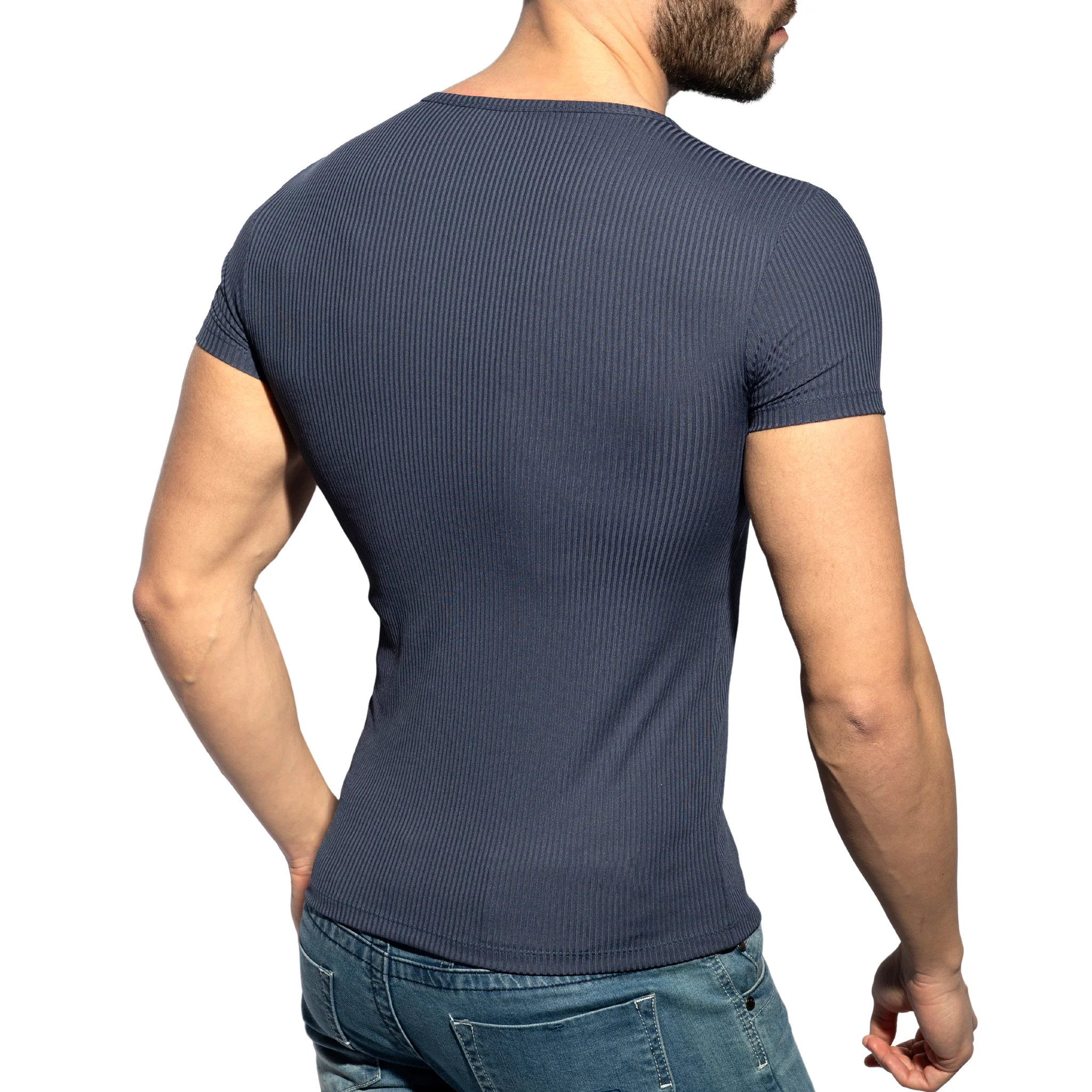 ES Collection Recycled Rib U-Neck T-Shirt Navy TS302 - Image 3