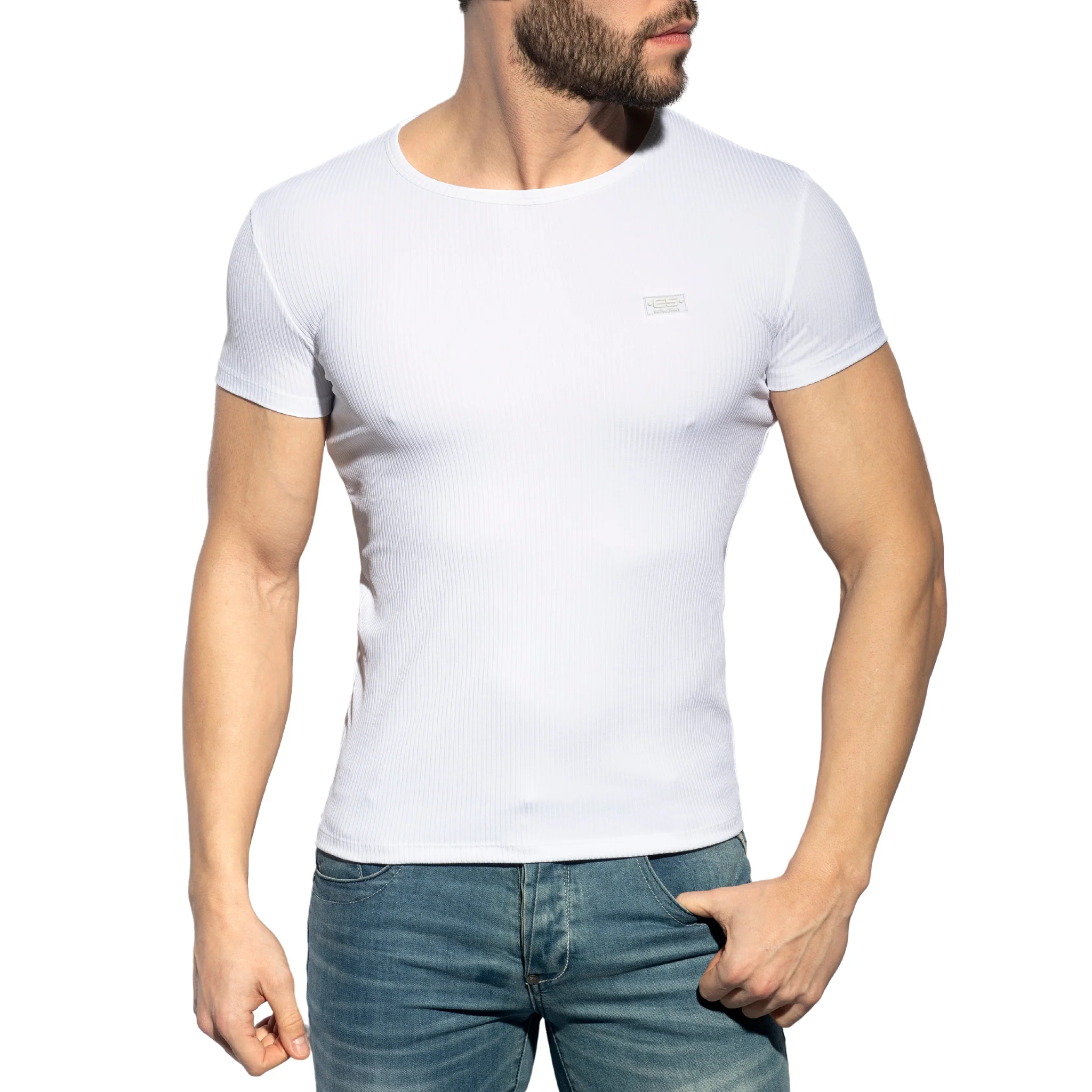 ES Collection Recycled Rib U-Neck T-Shirt White TS302 - Image 2