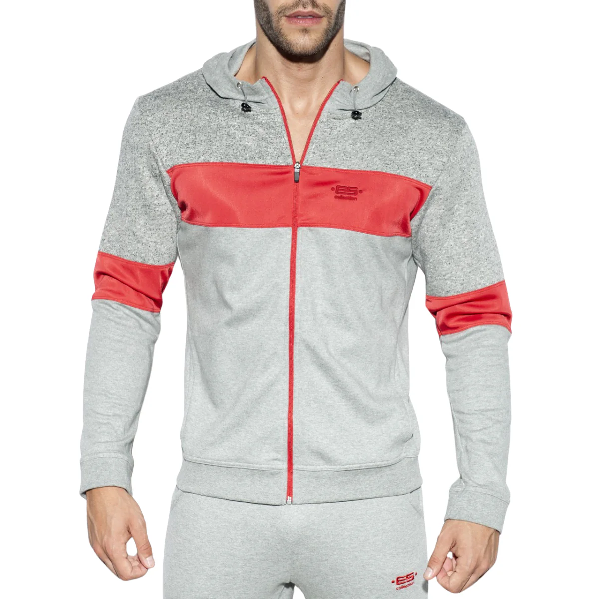 ES Collection Rustic Combi Sport Hoodie Heather Grey SP223 - Image 2