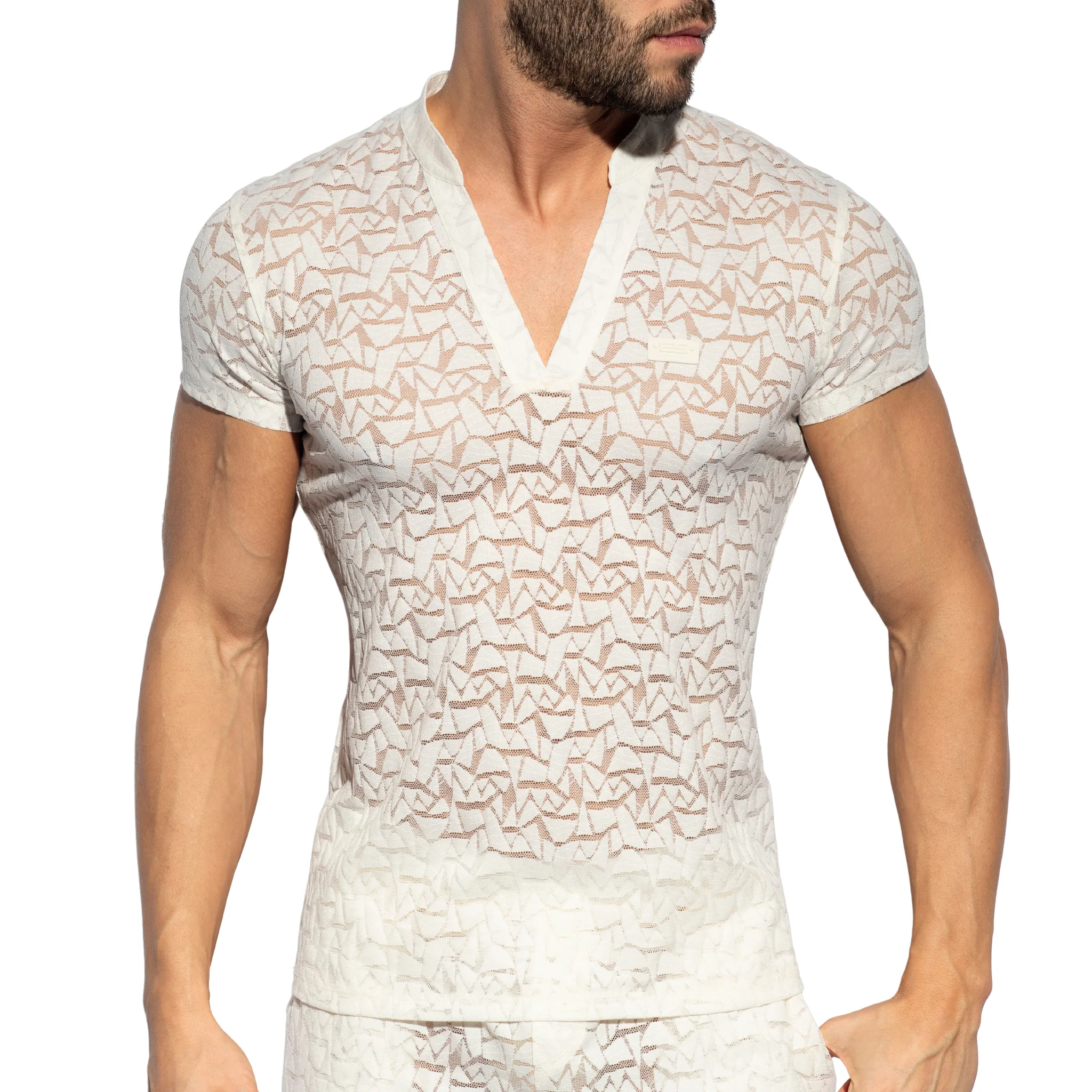 ES Collection Spider V-Neck Polo-Shirt Ivory TS320 - Image 2