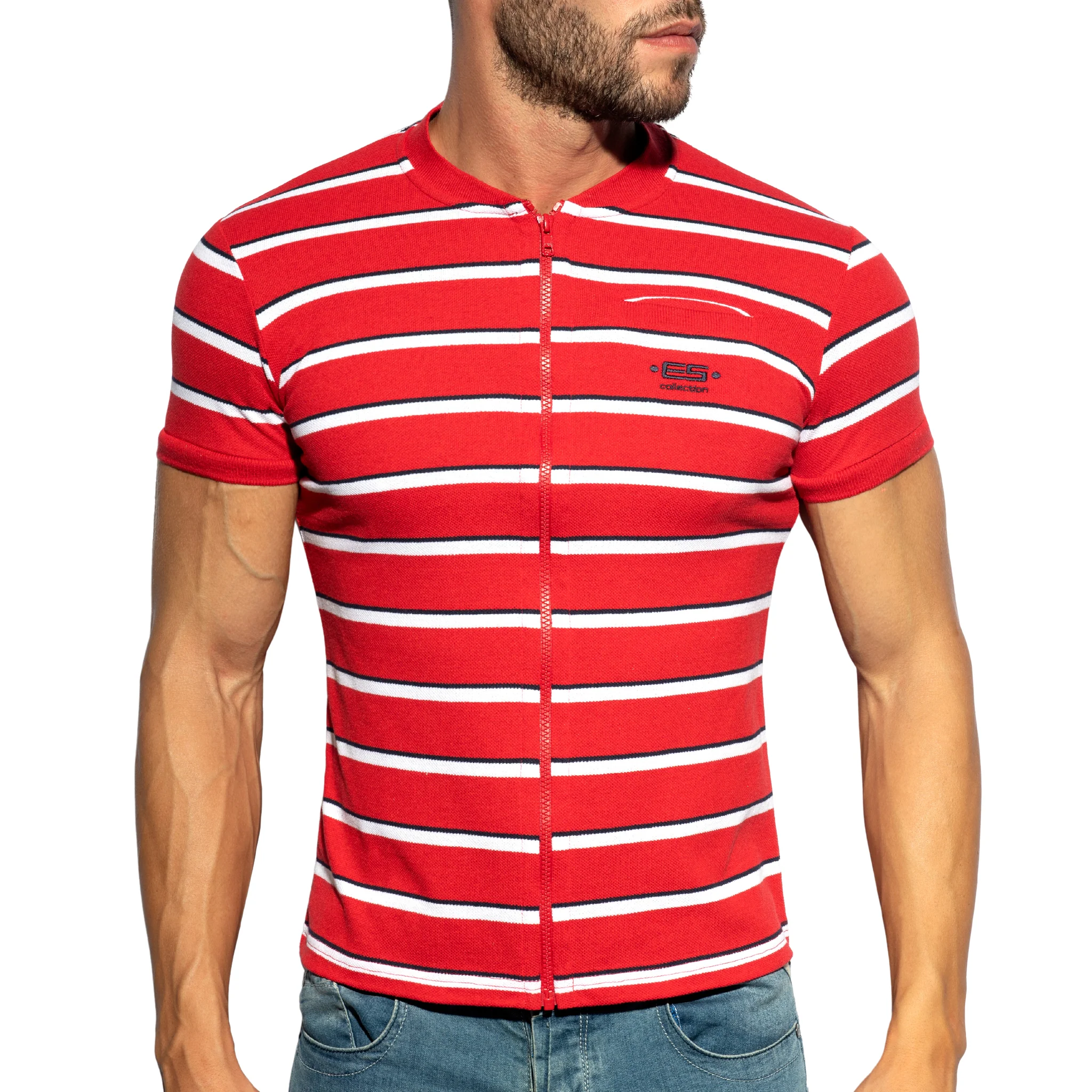 ES Collection Stripes Polo Shirt Red POLO34 - Image 2