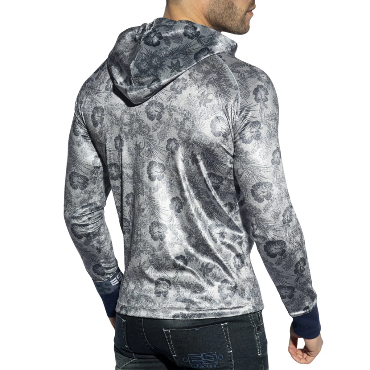 ES Collection Velvet Flowery Hoodie Navy SP262 - Image 3
