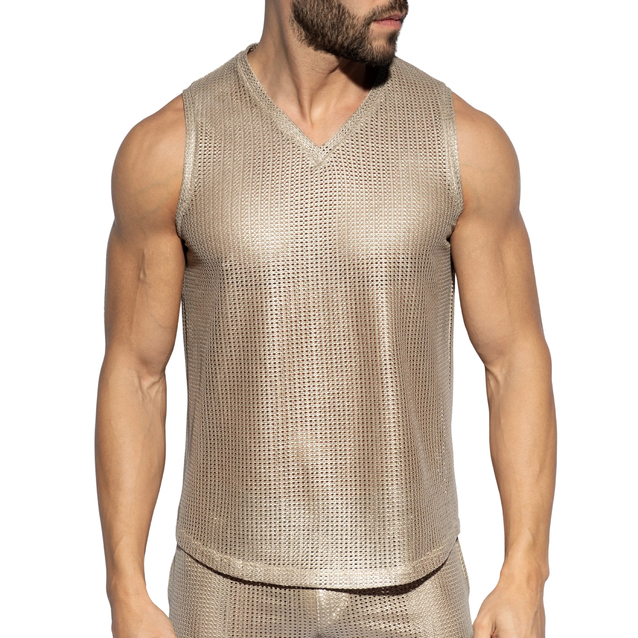 ES Collection Wysiwyg V-Neck Tanktop Beige TS348 - Image 2